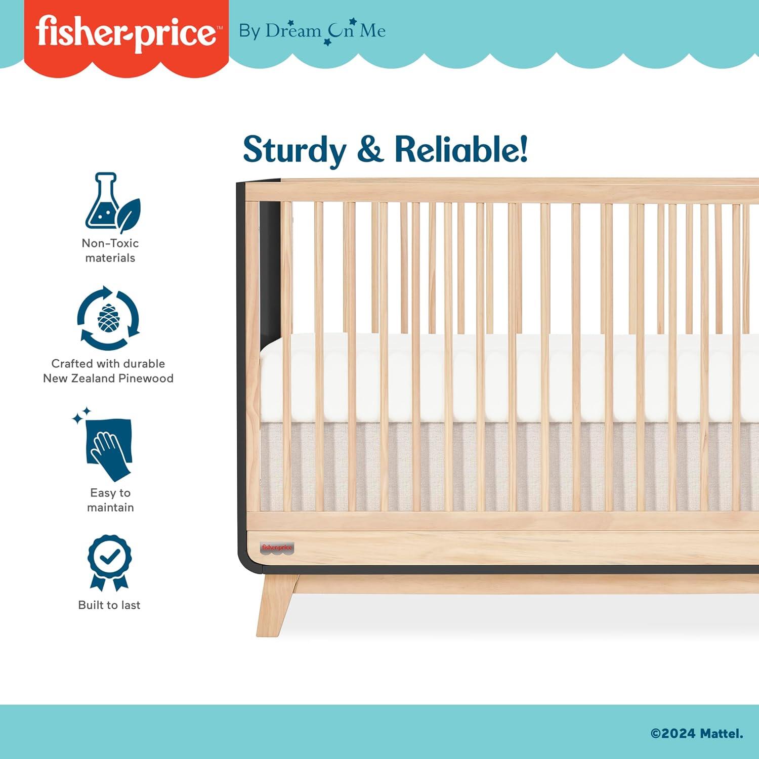 Fisher Price Siesta 3-in-1 Convertible Crib, Matte Black/Beige, large