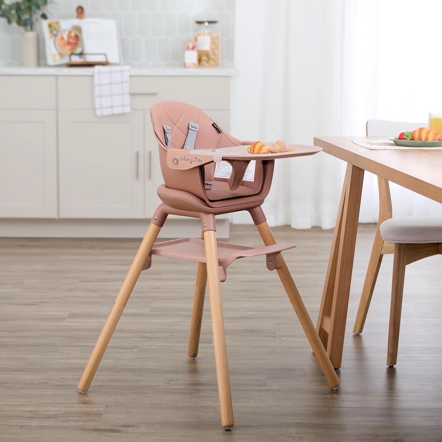 Dream On Me NibbleNest 3-in-1 Convertible High Chair, Pink/Tan