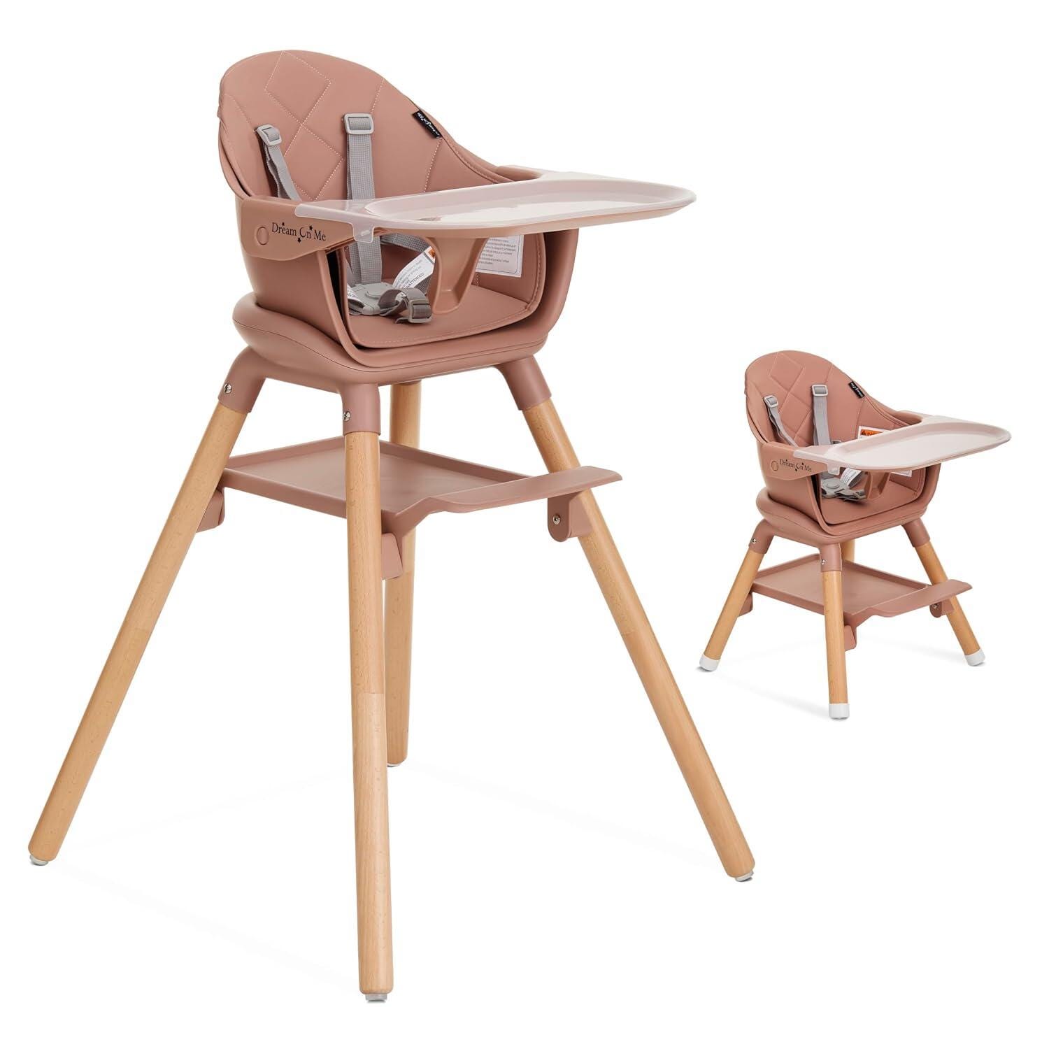 Dream On Me NibbleNest 3-in-1 Convertible High Chair, Pink/Tan
