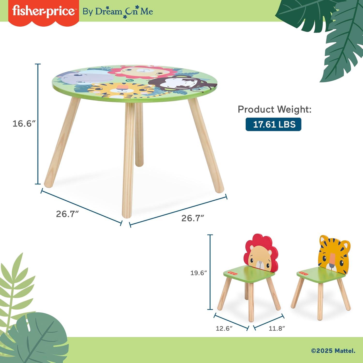 Fisher-Price Fauna Collection Kids Table and 2 Chairs Set, , large