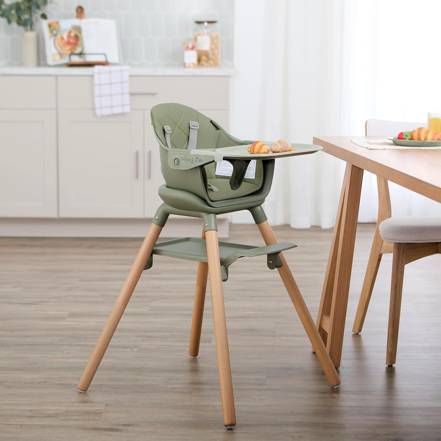 Dream On Me NibbleNest 3-in-1 Convertible High Chair, Green/Tan, large
