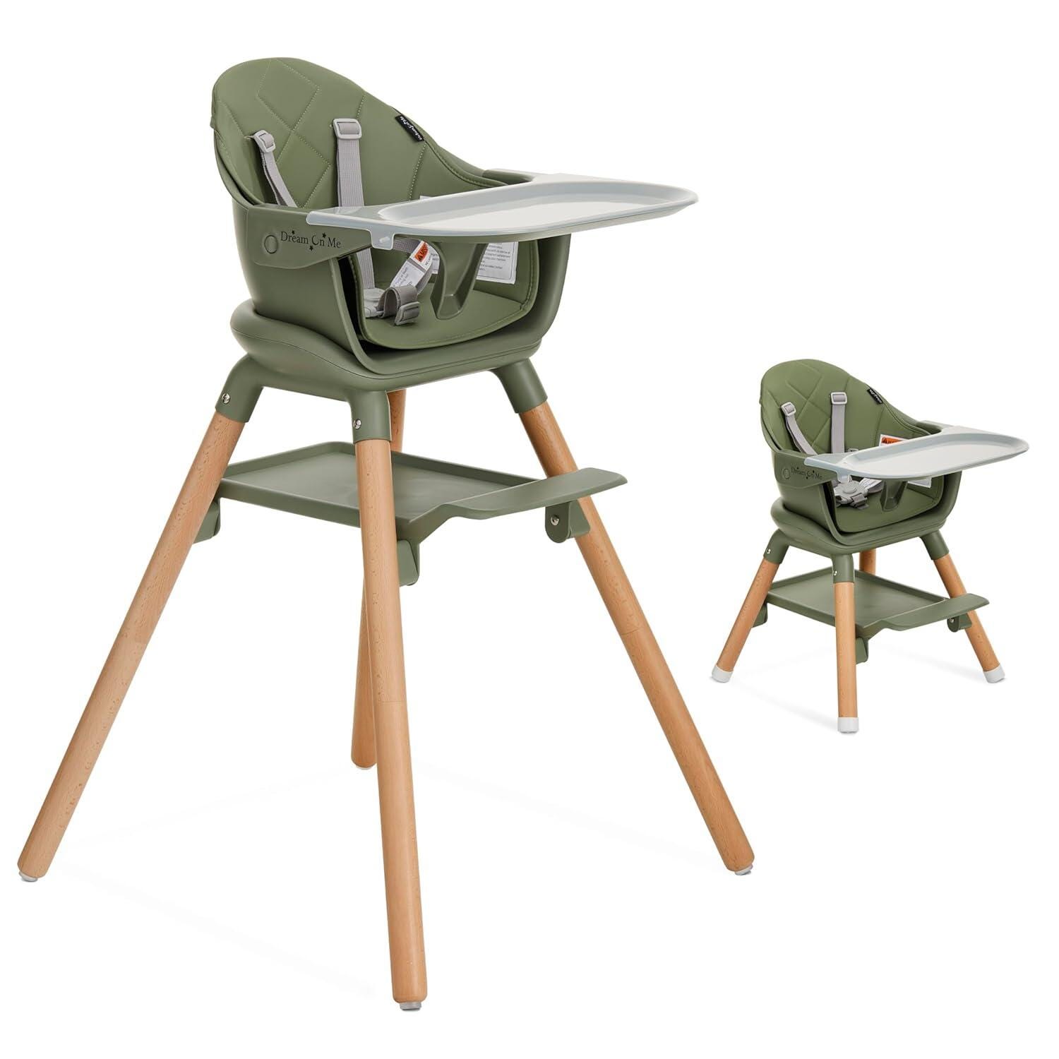 Dream On Me NibbleNest 3-in-1 Convertible High Chair, Green/Tan, large