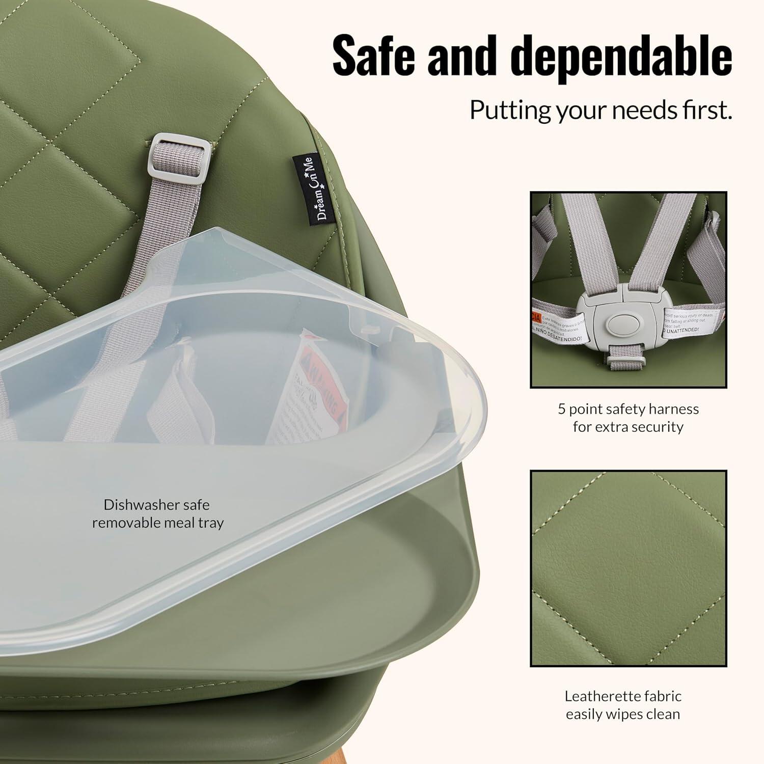 Dream On Me NibbleNest 3-in-1 Convertible High Chair, Green/Tan, large