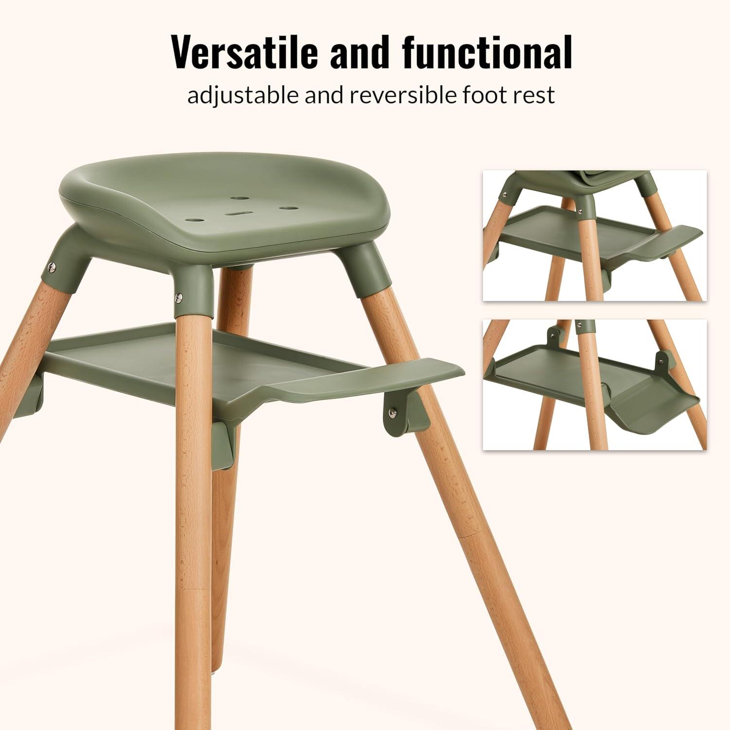 Dream On Me NibbleNest 3-in-1 Convertible High Chair, Green/Tan, large