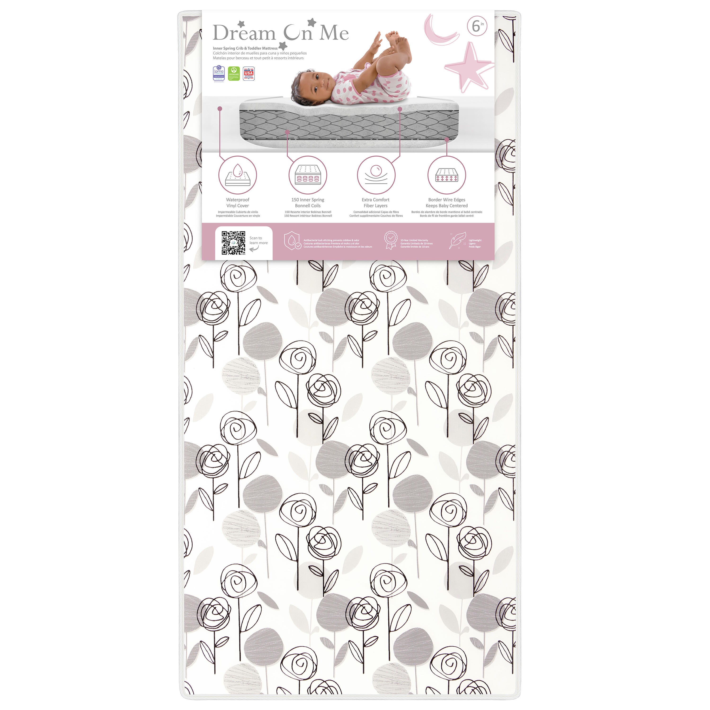 Dream On Me Endless Roses Crib and Toddler Mattress, , large