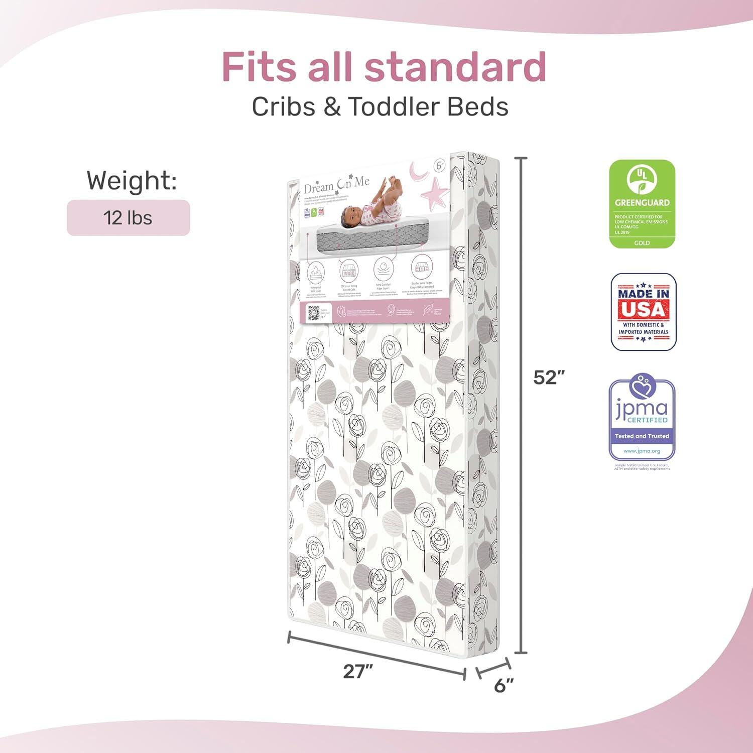 Dream On Me Endless Roses Crib and Toddler Mattress, , large