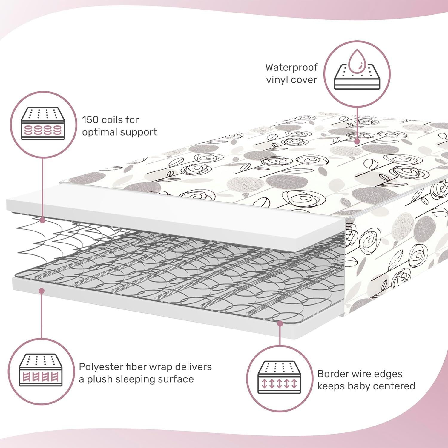 Dream On Me Endless Roses Crib and Toddler Mattress, , large