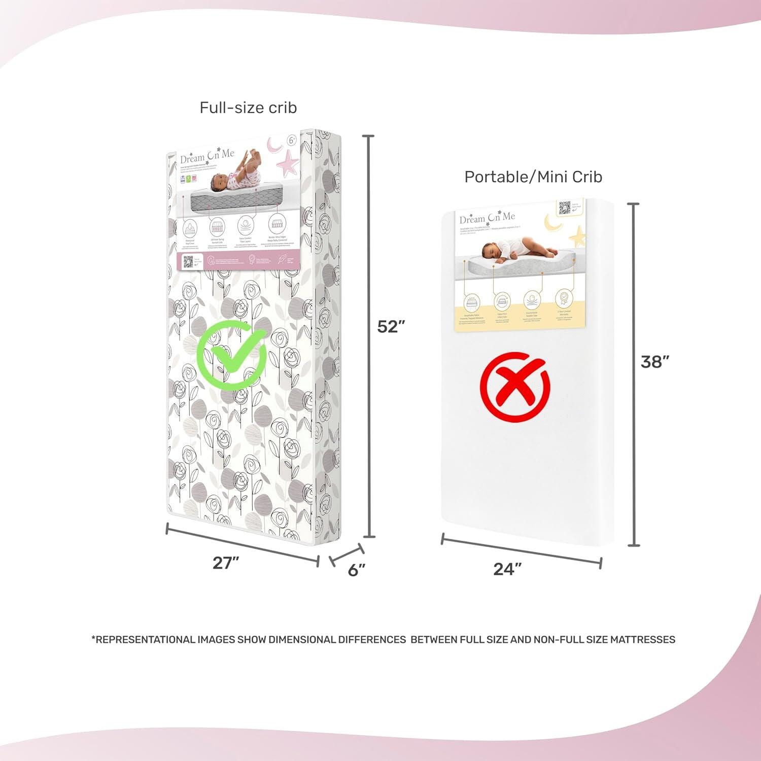 Dream On Me Endless Roses Crib and Toddler Mattress, , large
