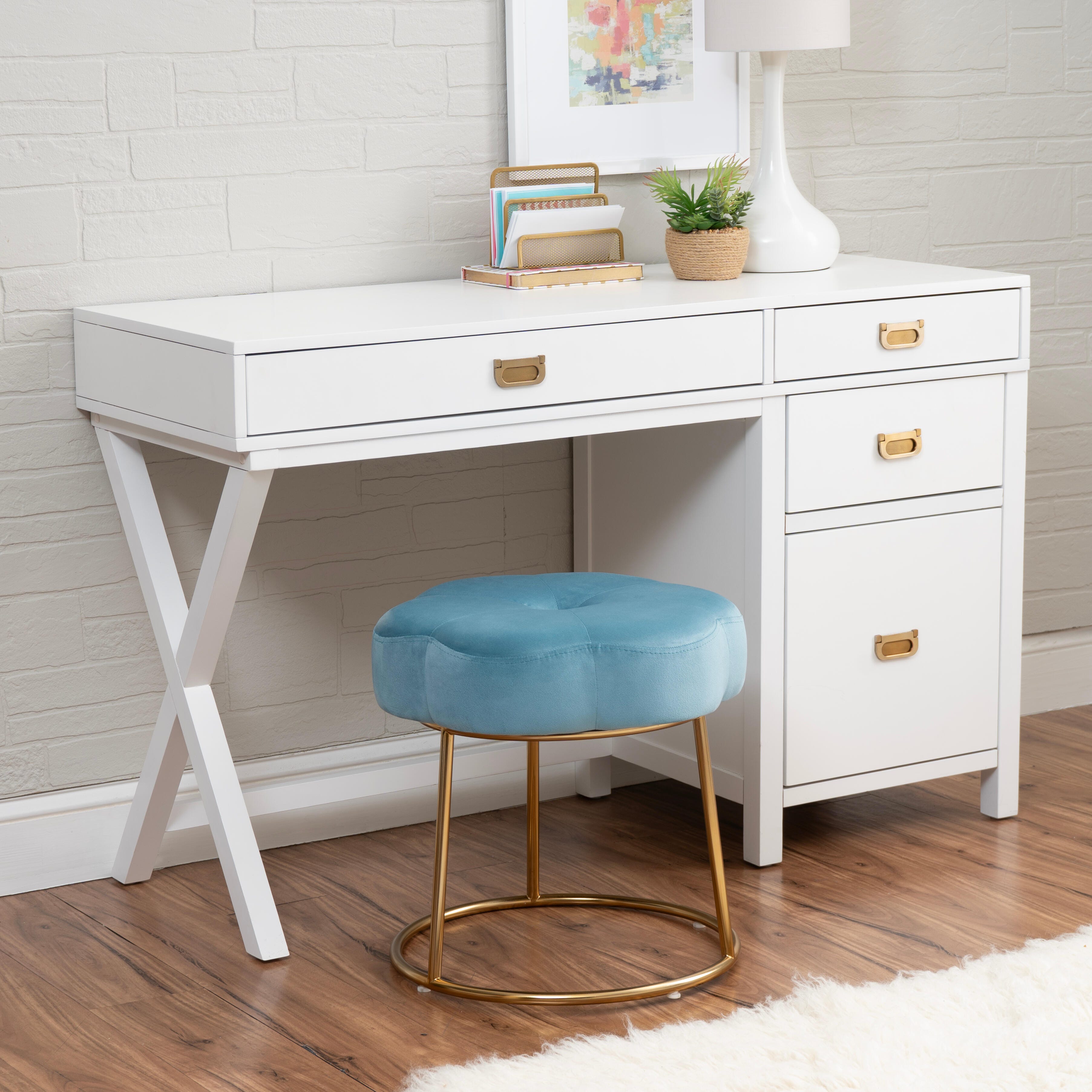 Linon Veda Vanity Stool, Blue, large