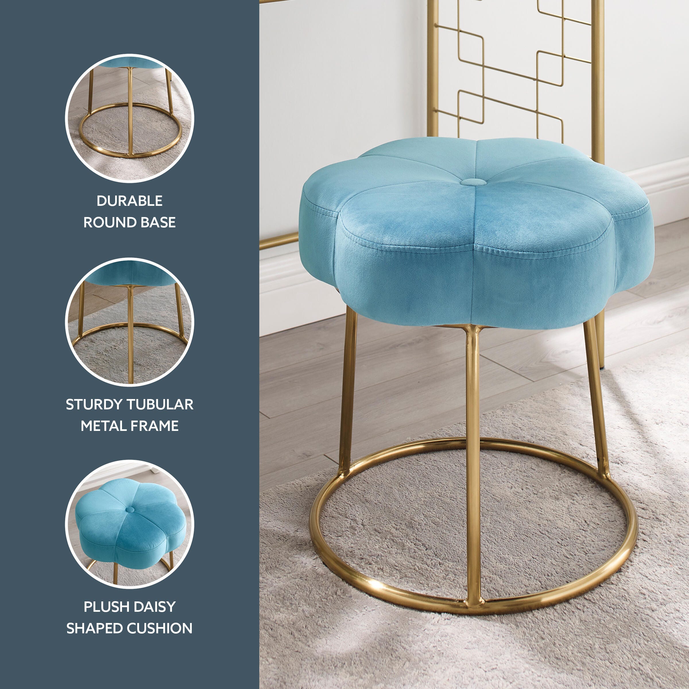 Linon Veda Vanity Stool, Blue, large