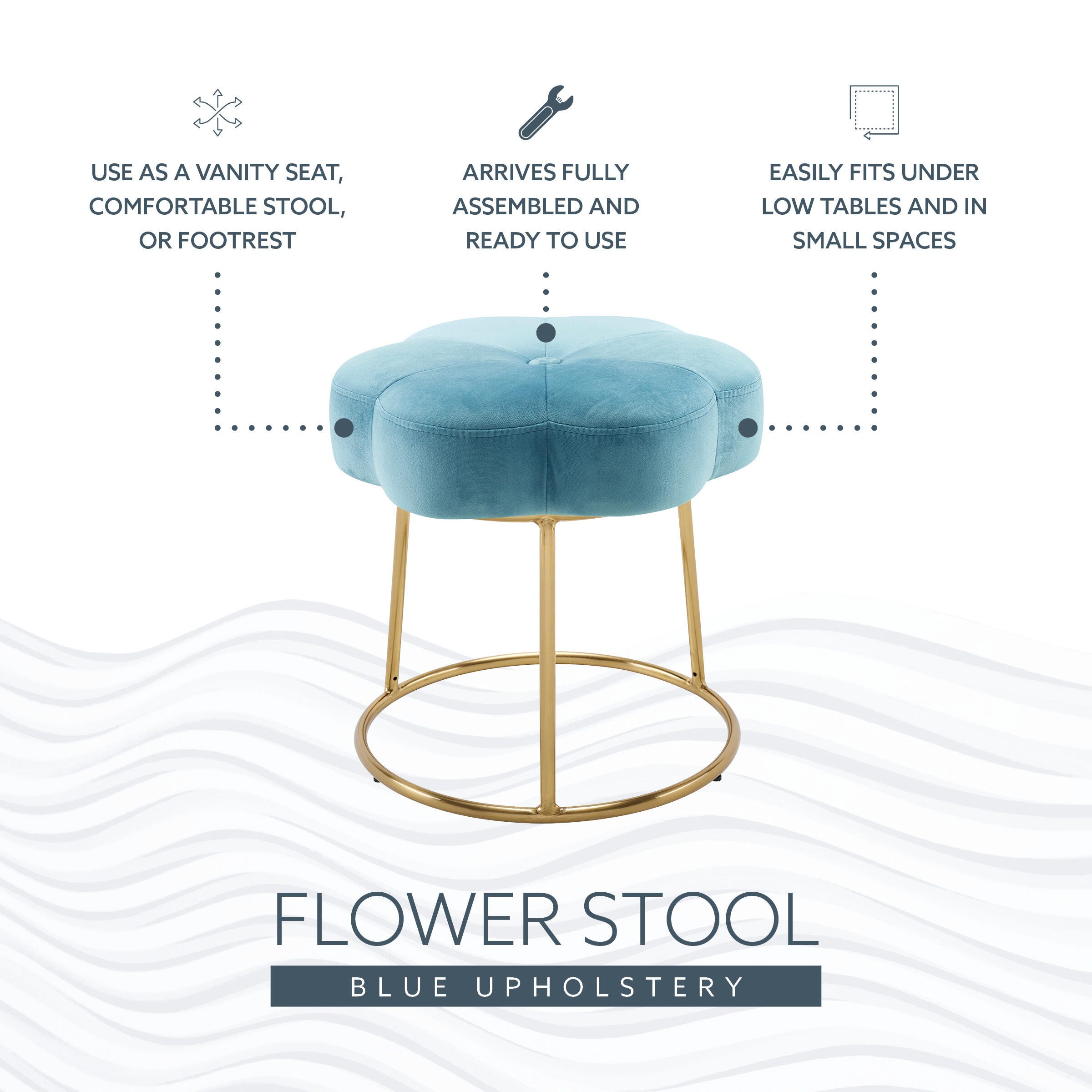 Linon Veda Vanity Stool, Blue, large