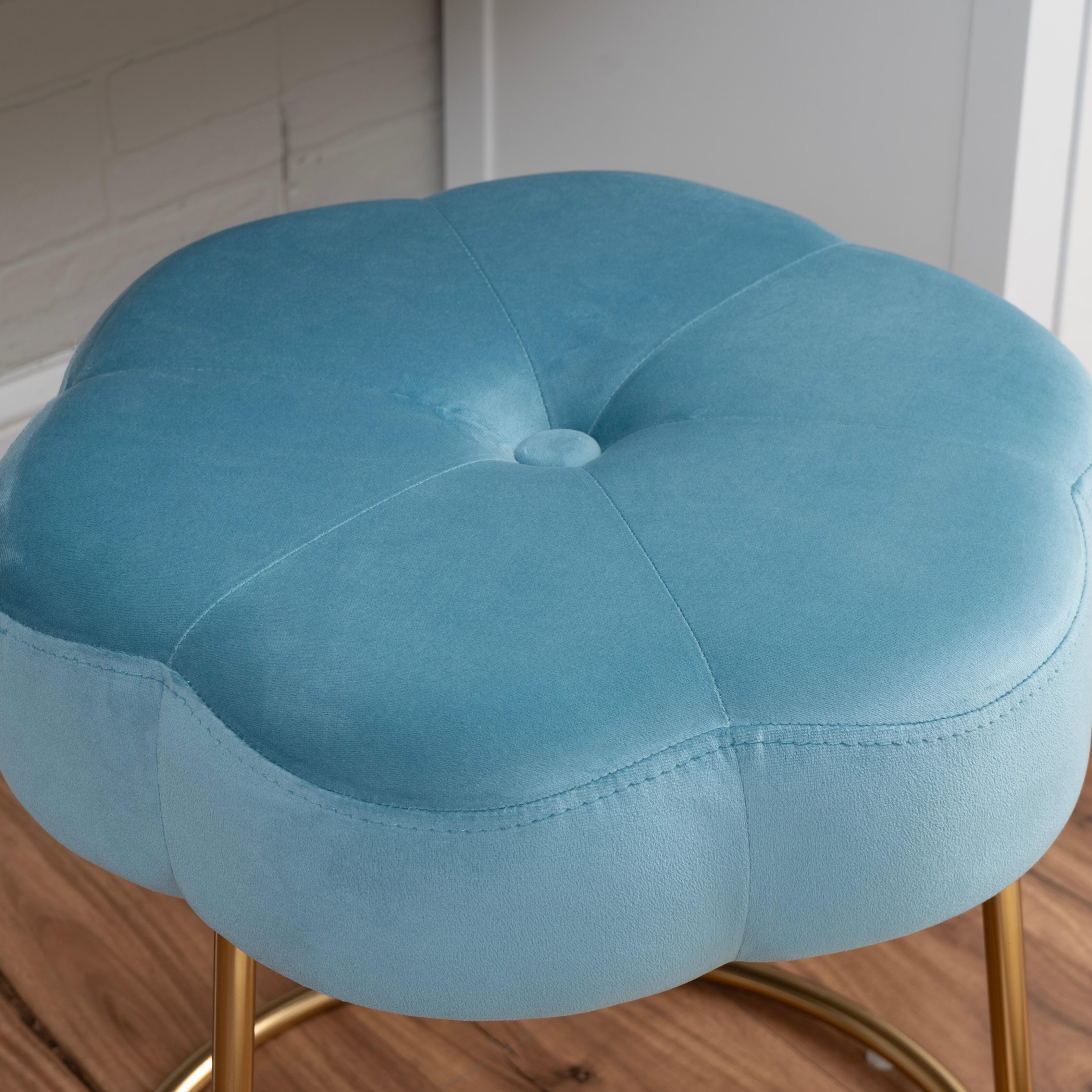Linon Veda Vanity Stool, Blue, large