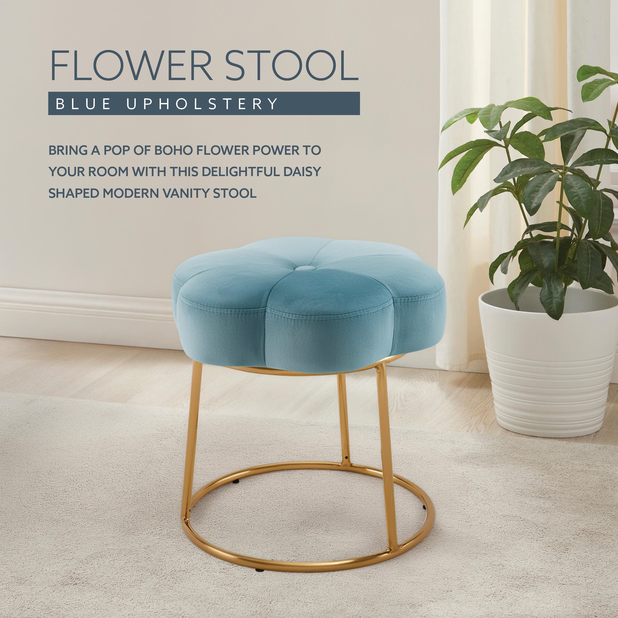 Linon Veda Vanity Stool, Blue, large