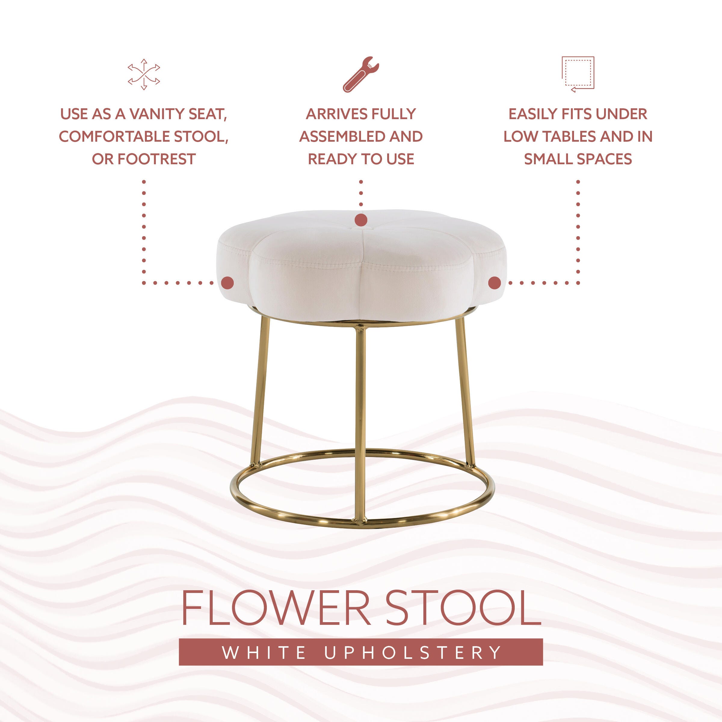 Linon Veda Vanity Stool, White, large