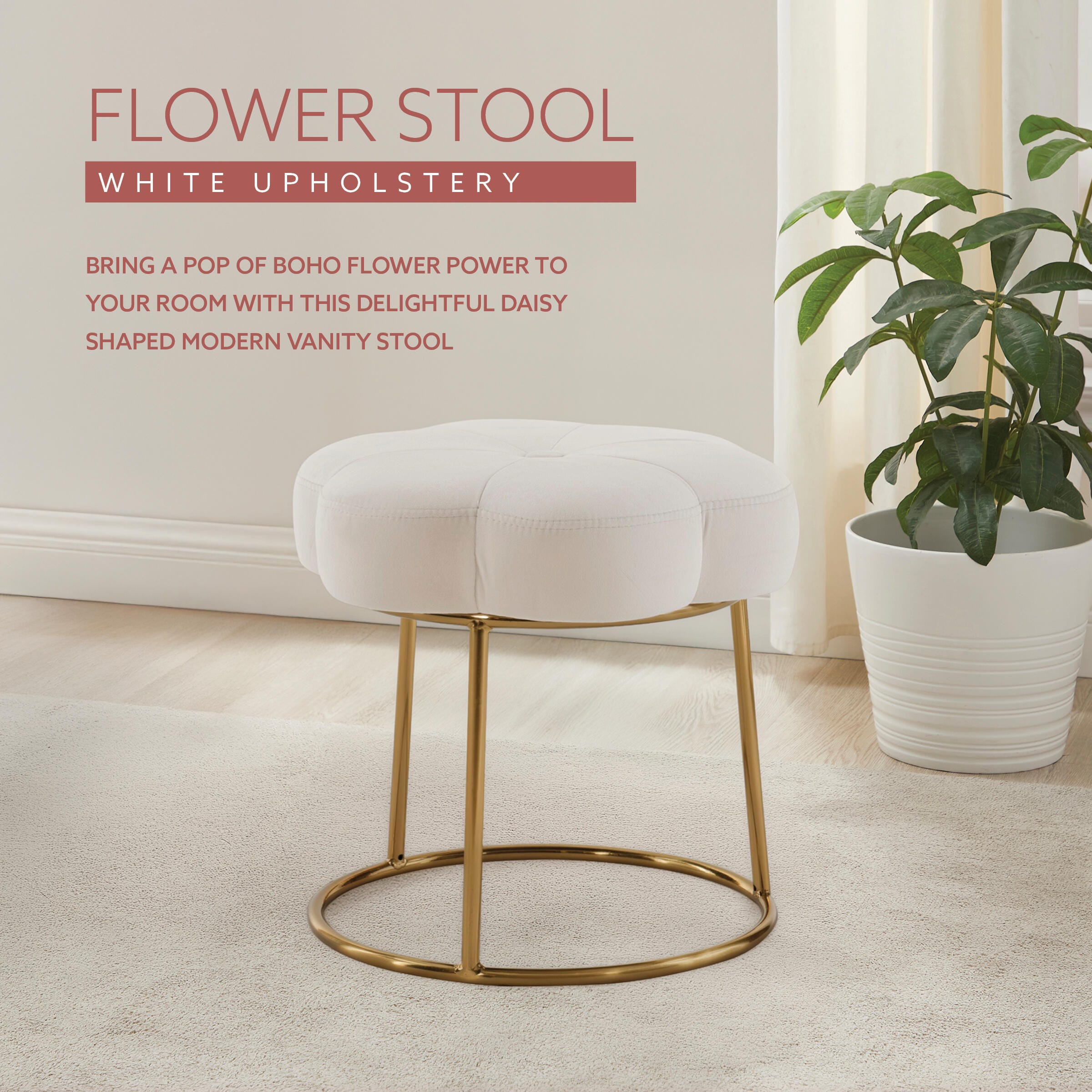 Linon Veda Vanity Stool, White, large
