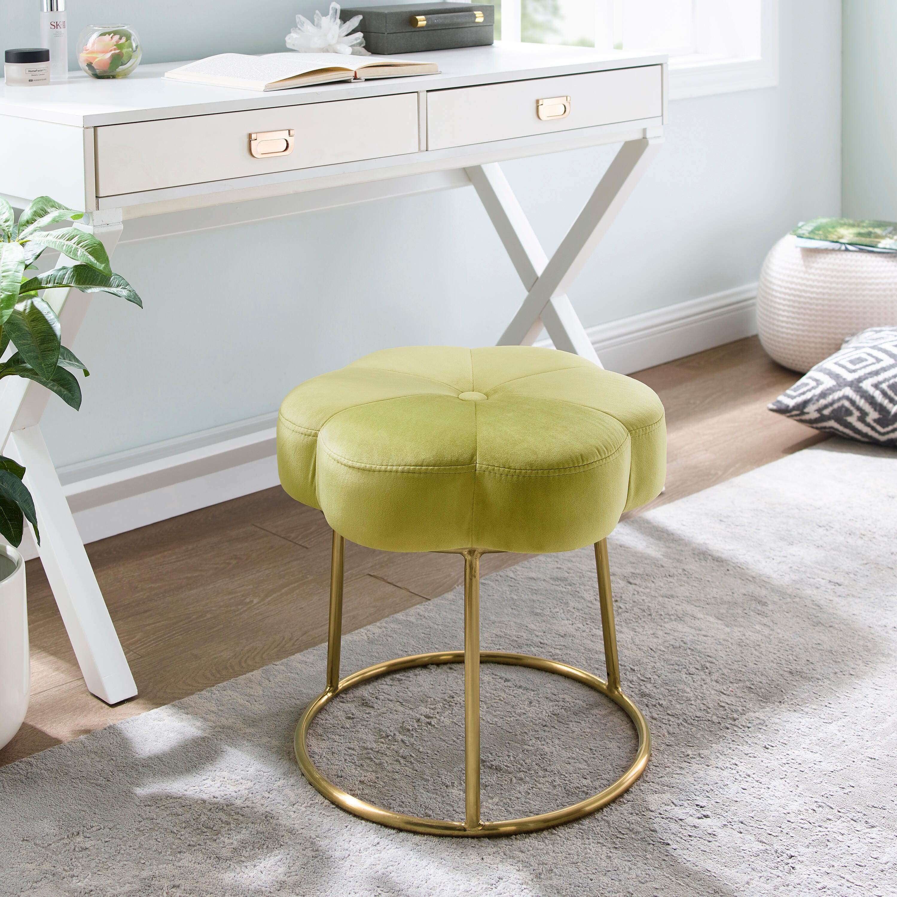 Linon Veda Vanity Stool, Green, large