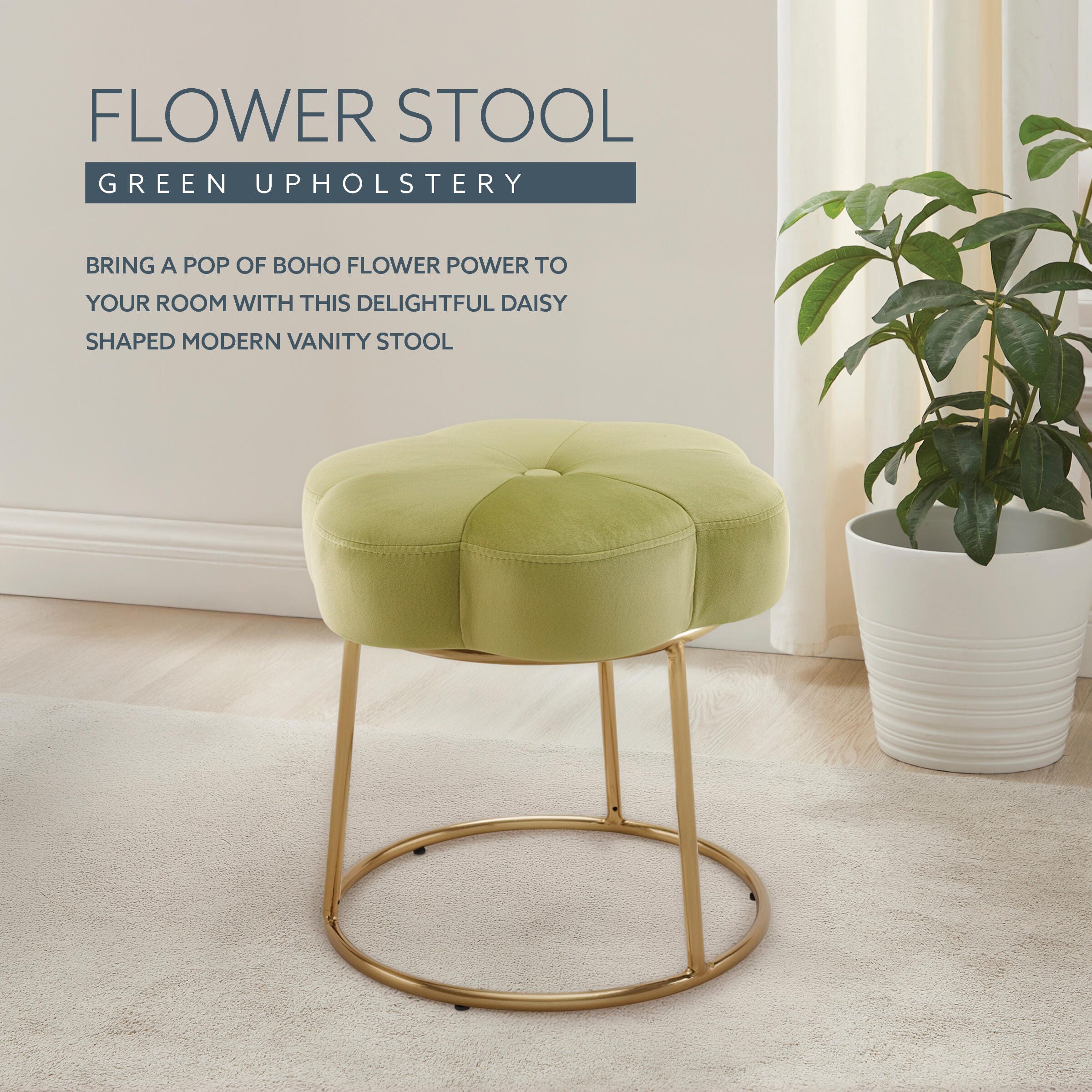 Linon Veda Vanity Stool, Green, large