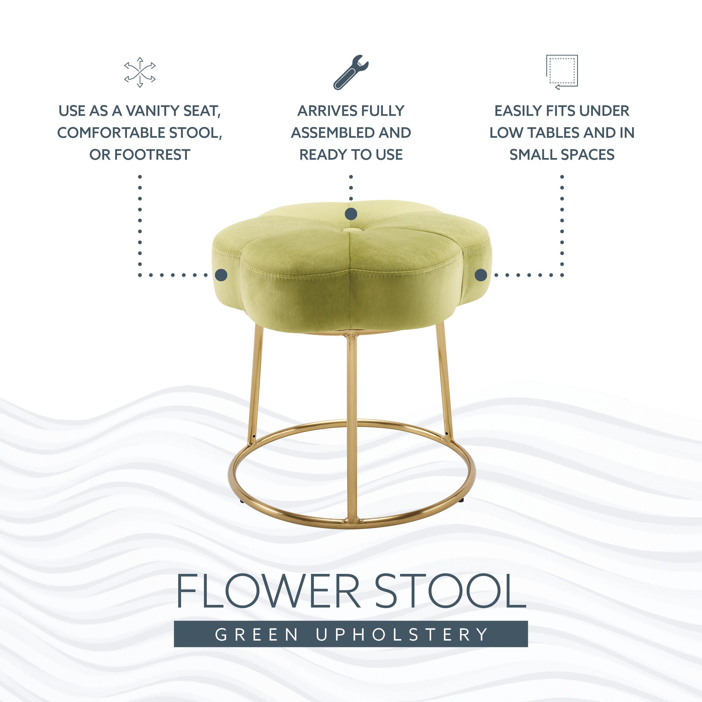 Linon Veda Vanity Stool, Green, large