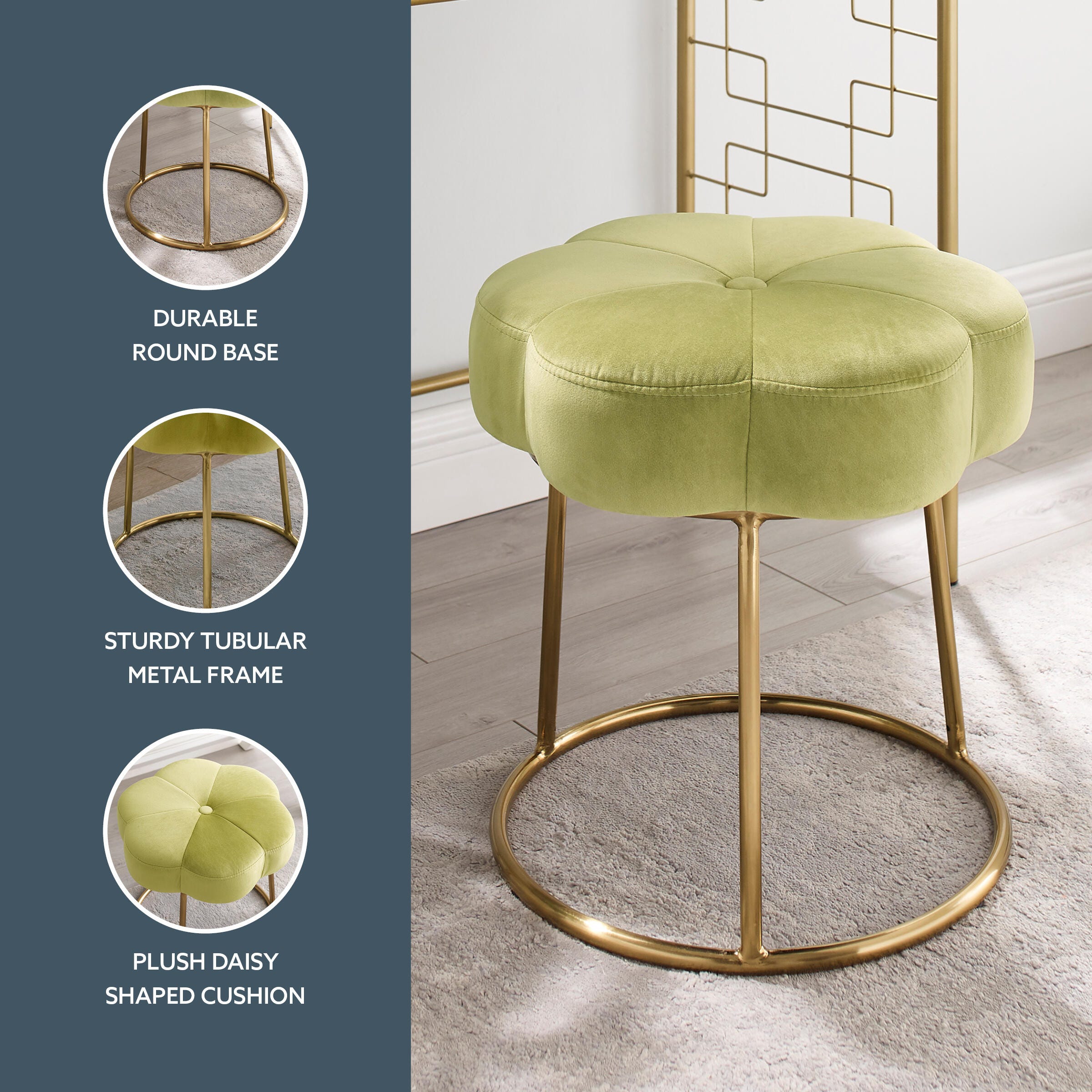 Linon Veda Vanity Stool, Green, large