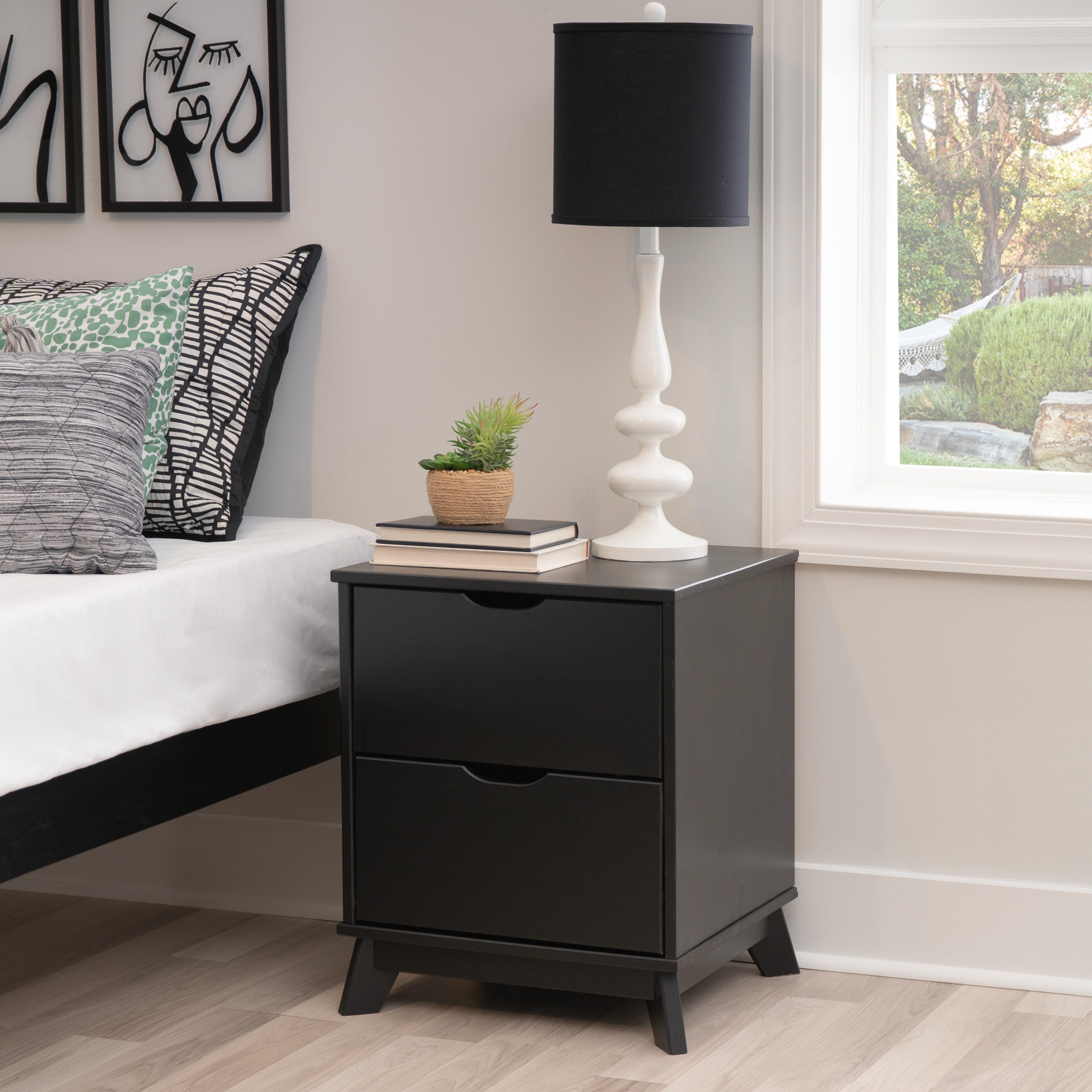 Linon Pierce 19" 2 Drawer Nightstand, Black, rollover