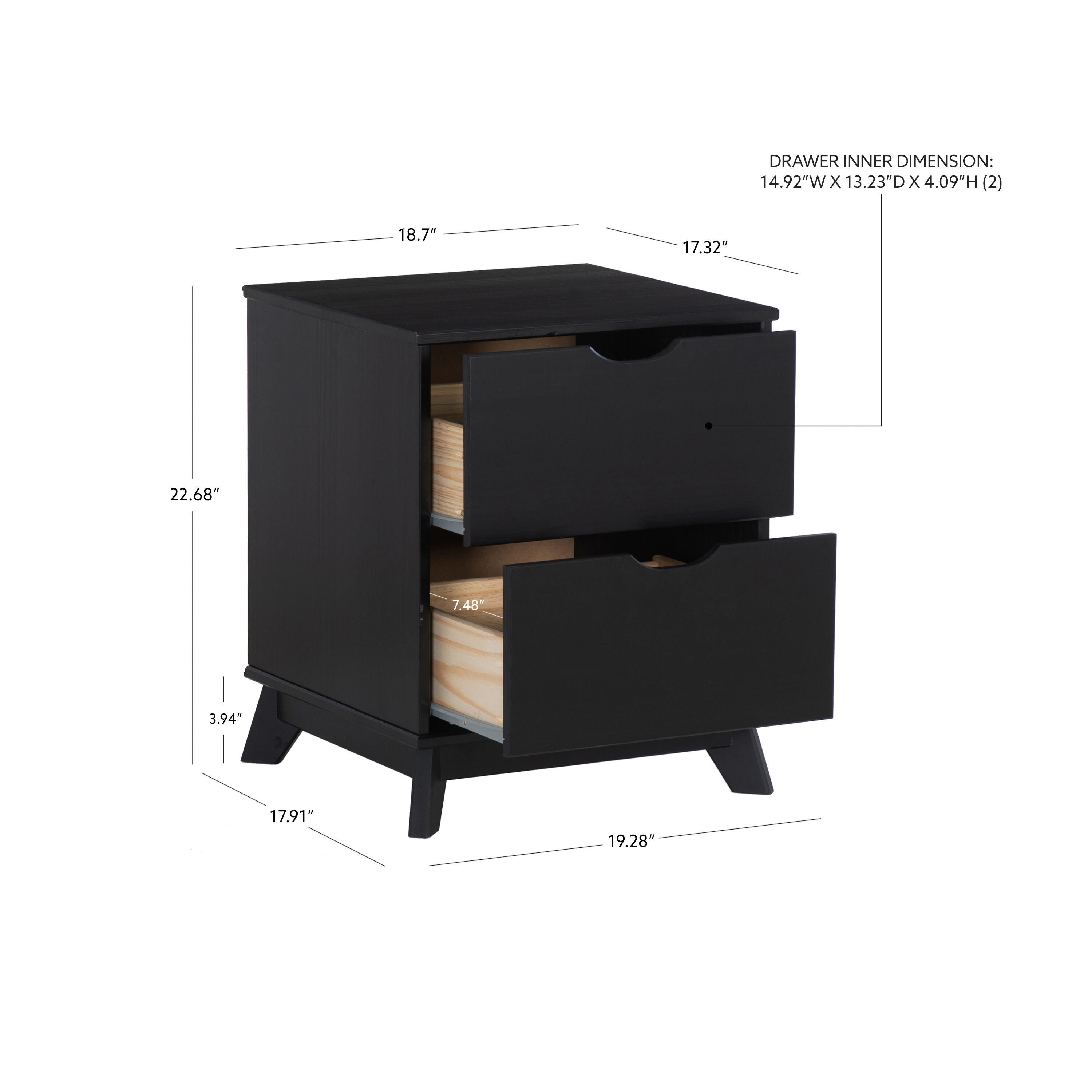 Linon Pierce 19" 2 Drawer Nightstand, Black, large