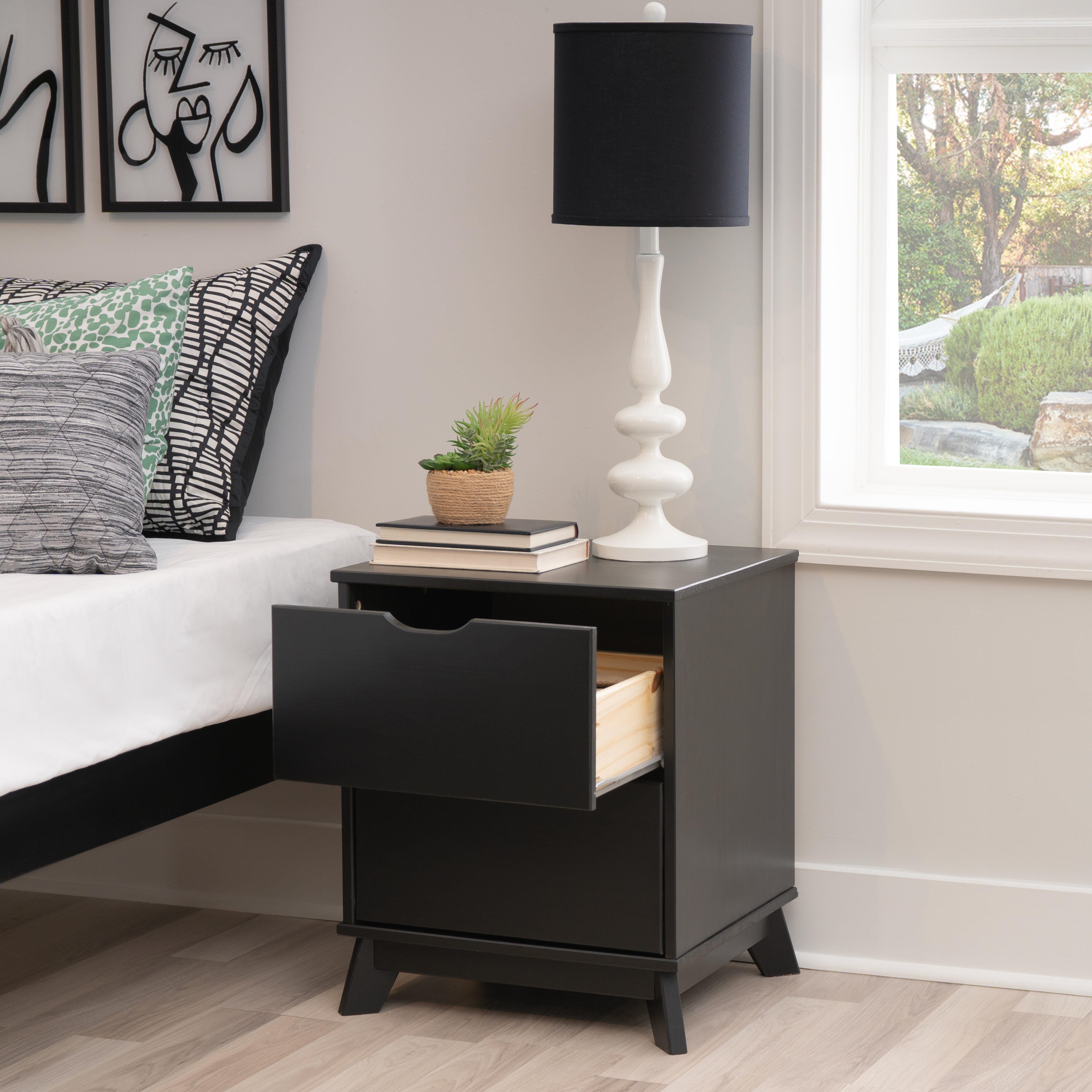 Linon Pierce 19" 2 Drawer Nightstand, Black, large