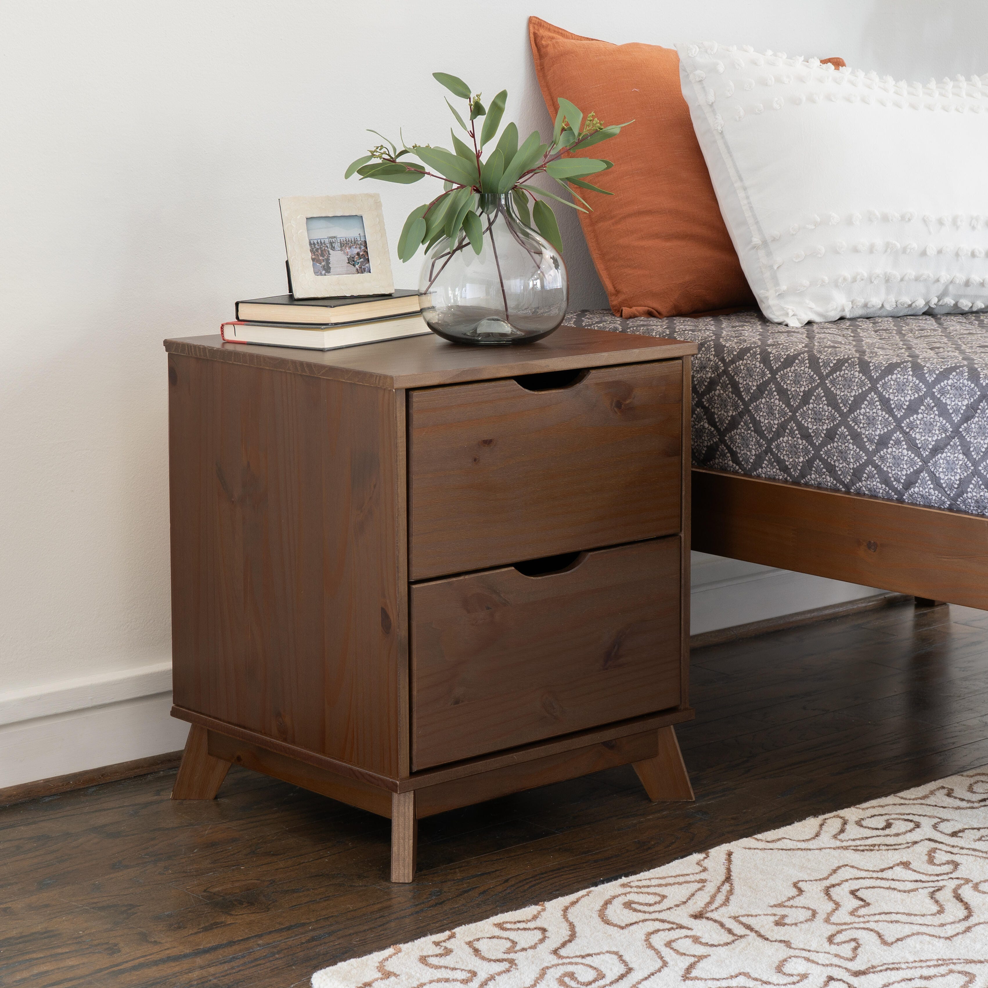Linon Pierce 19" 2 Drawer Nightstand, Walnut, rollover