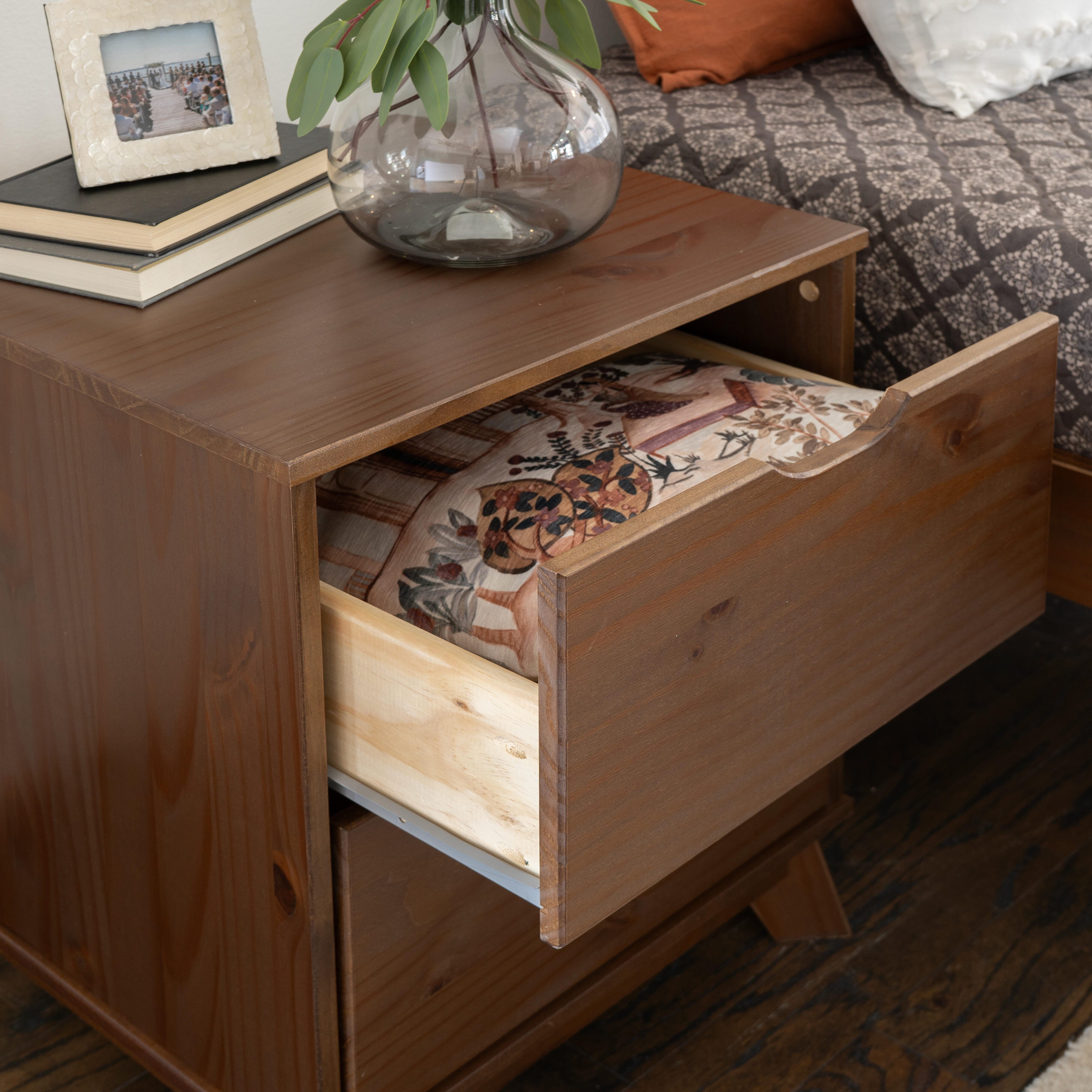 Linon Pierce 19" 2 Drawer Nightstand, Walnut, large