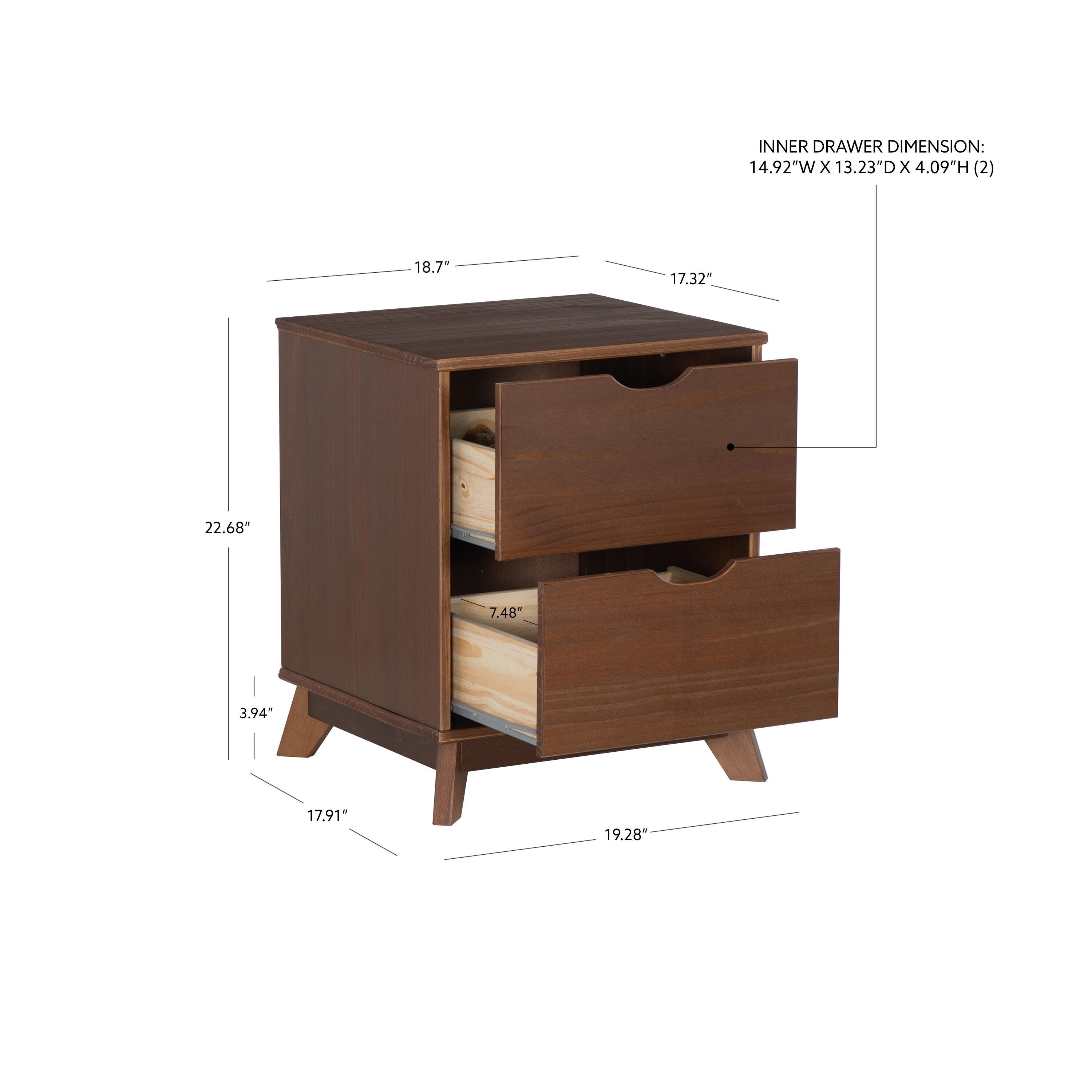 Linon Pierce 19" 2 Drawer Nightstand, Walnut, large