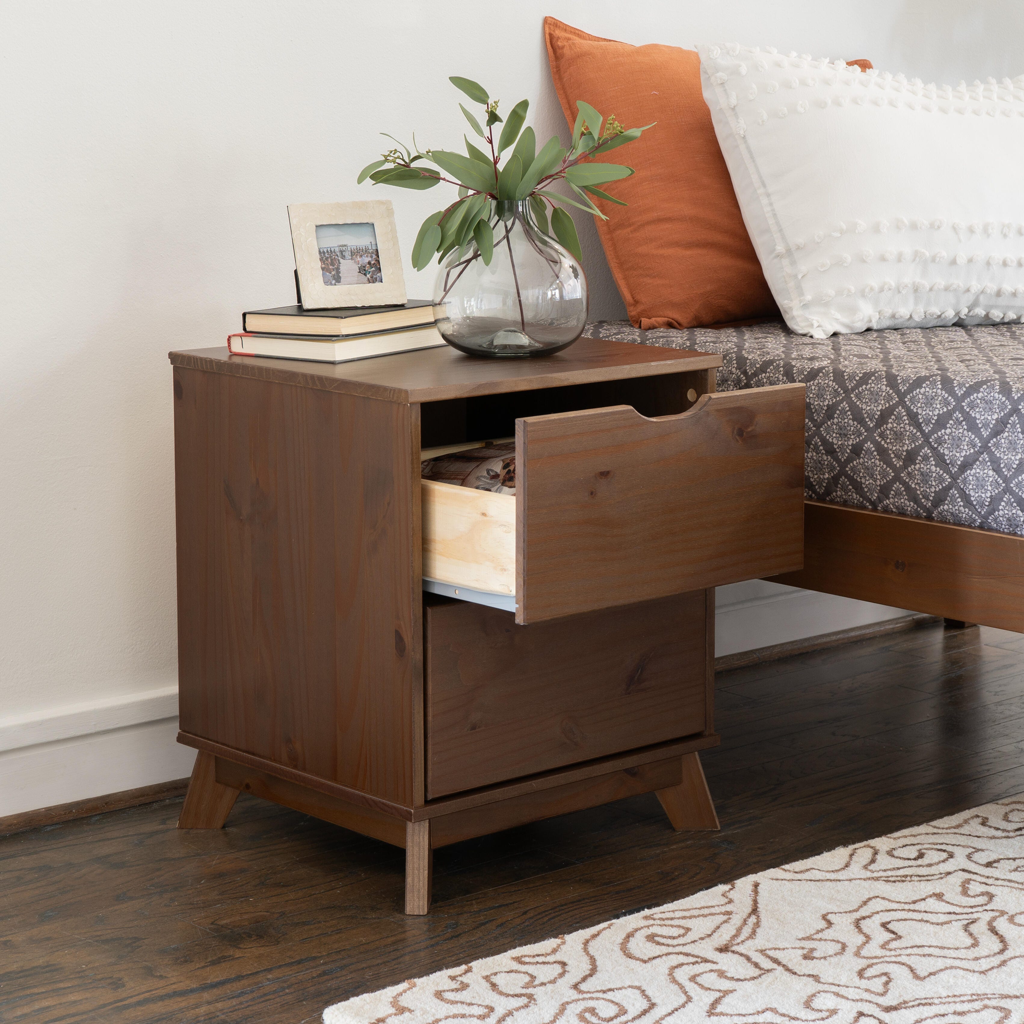 Linon Pierce 19" 2 Drawer Nightstand, Walnut, large