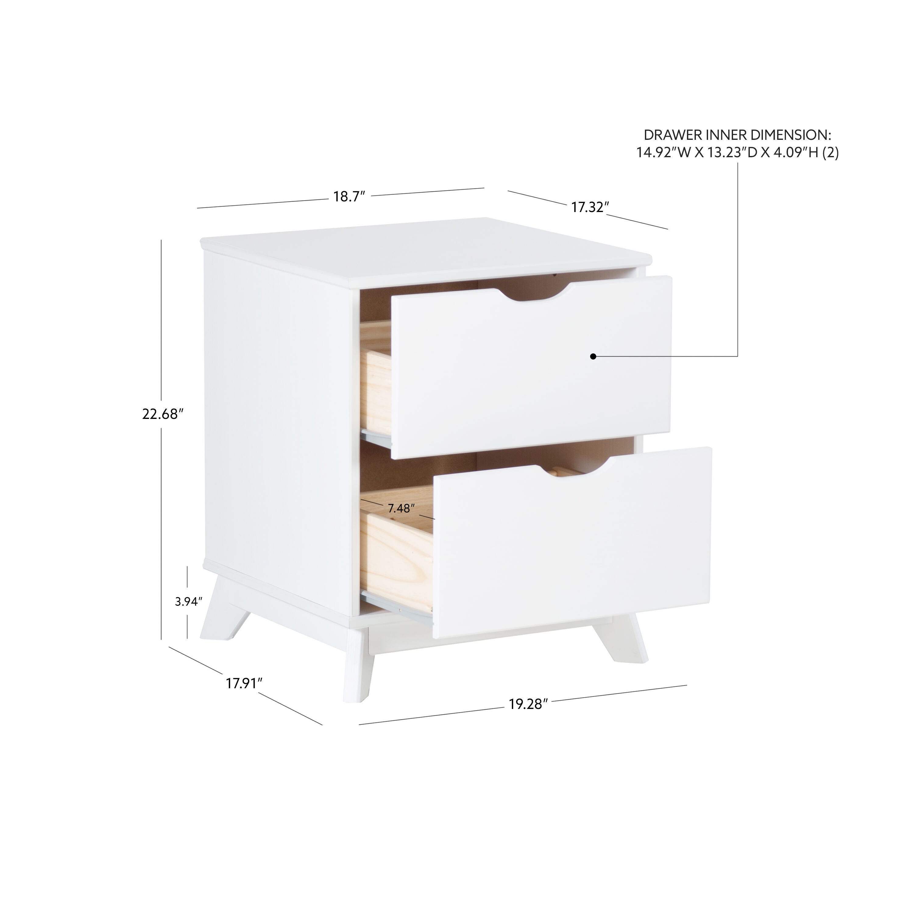 Linon Pierce 19" 2 Drawer Nightstand, White, large