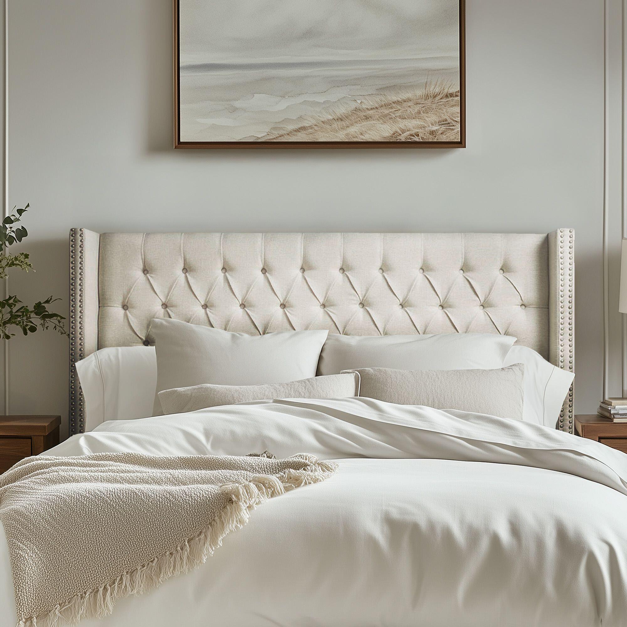 Madison Park Amelia Upholstered King Headboard, Cream, rollover