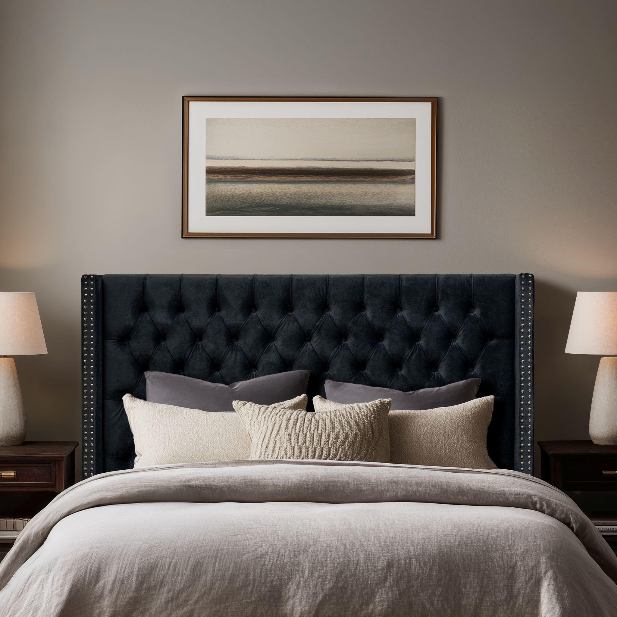 Madison Park Amelia Upholstered Full/Queen Headboard, Black, rollover