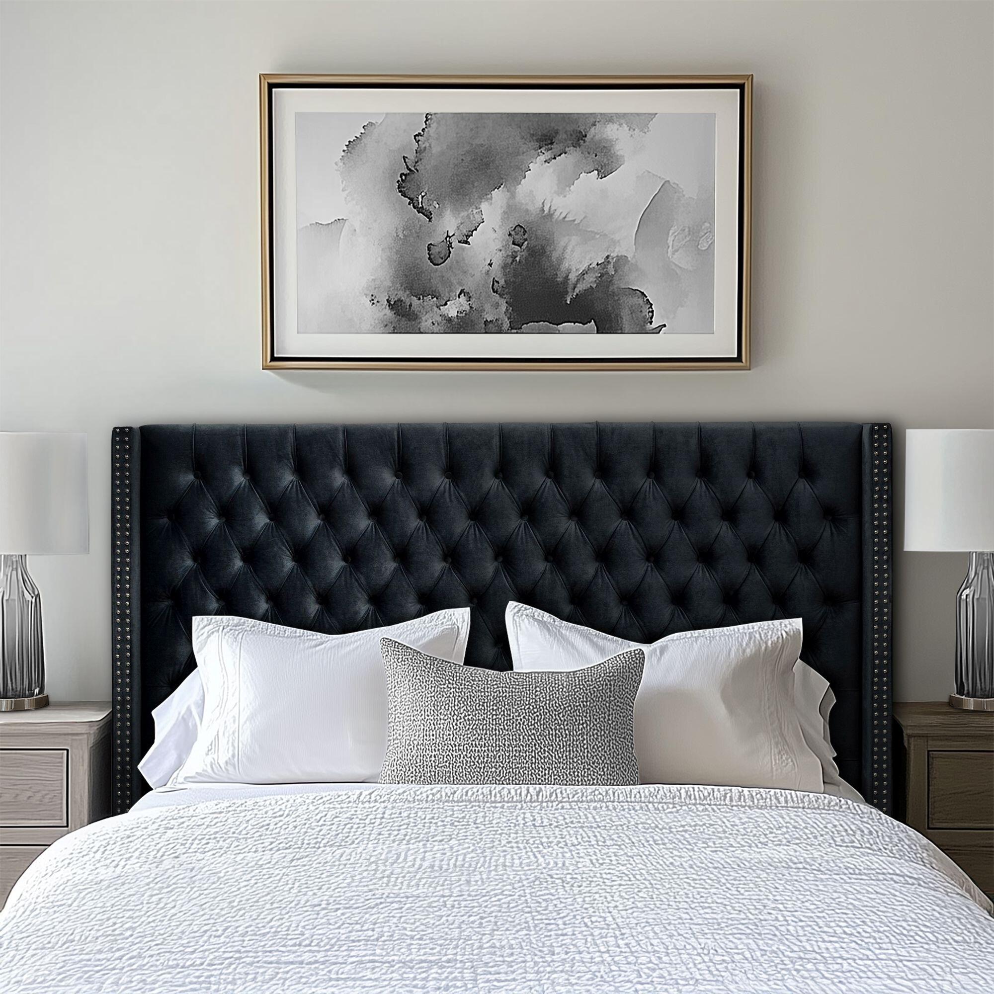 Madison Park Amelia Upholstered King Headboard, Black, large