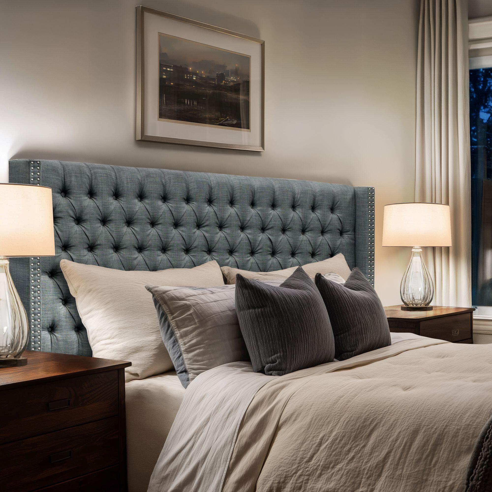 Madison Park Amelia Upholstered King Headboard, Dark Gray, large