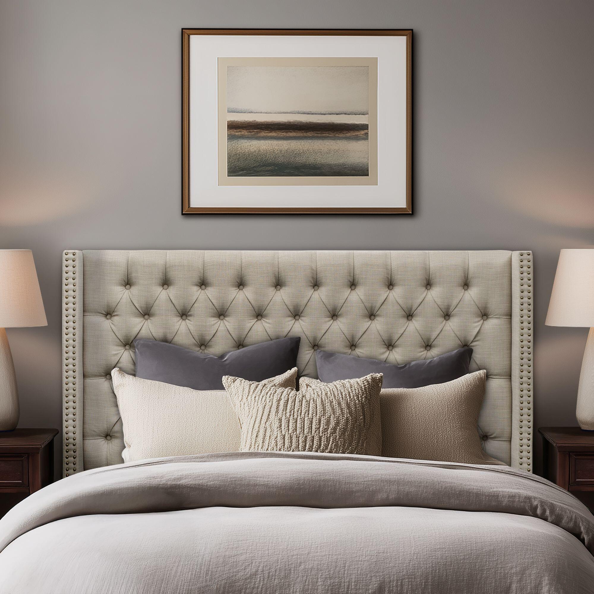 Madison Park Amelia Upholstered Full/Queen Headboard, Beige, rollover
