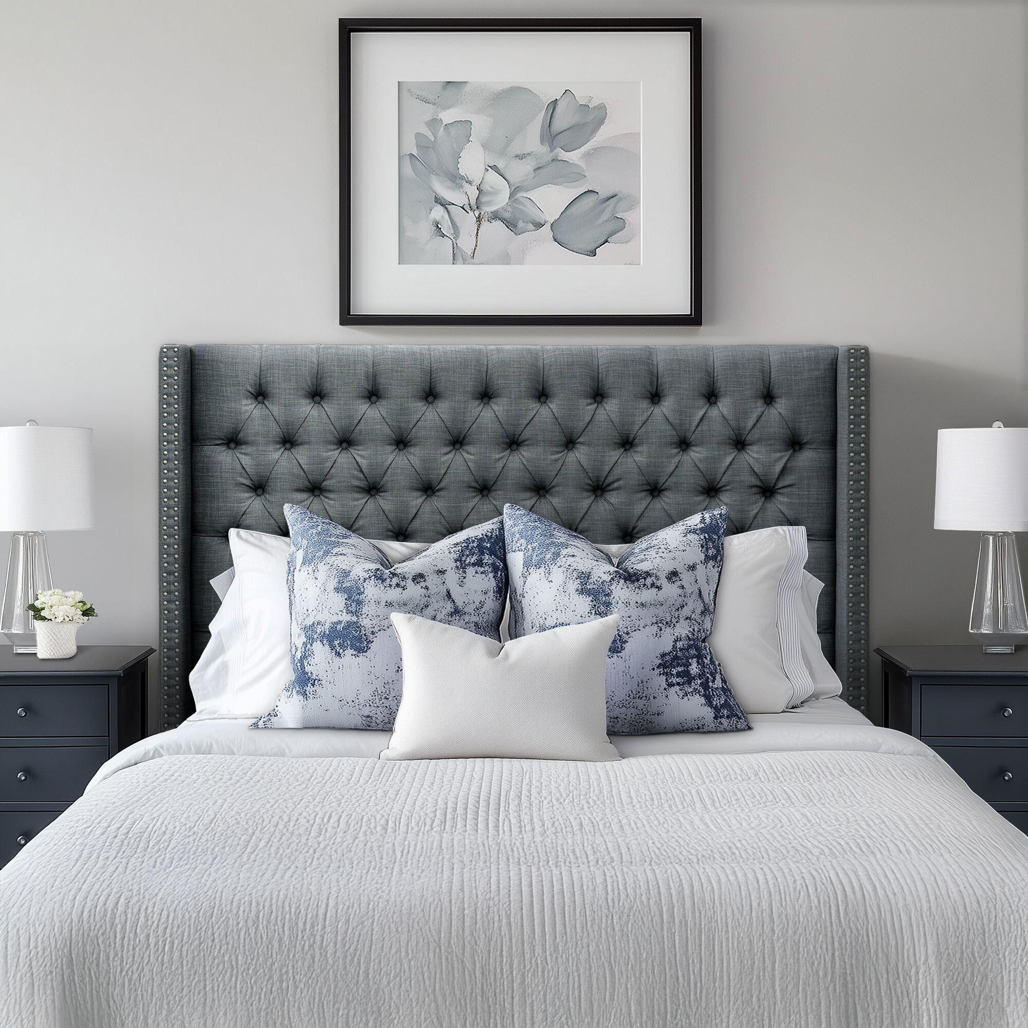 Madison Park Amelia Upholstered Full/Queen Headboard, Dark Gray, large