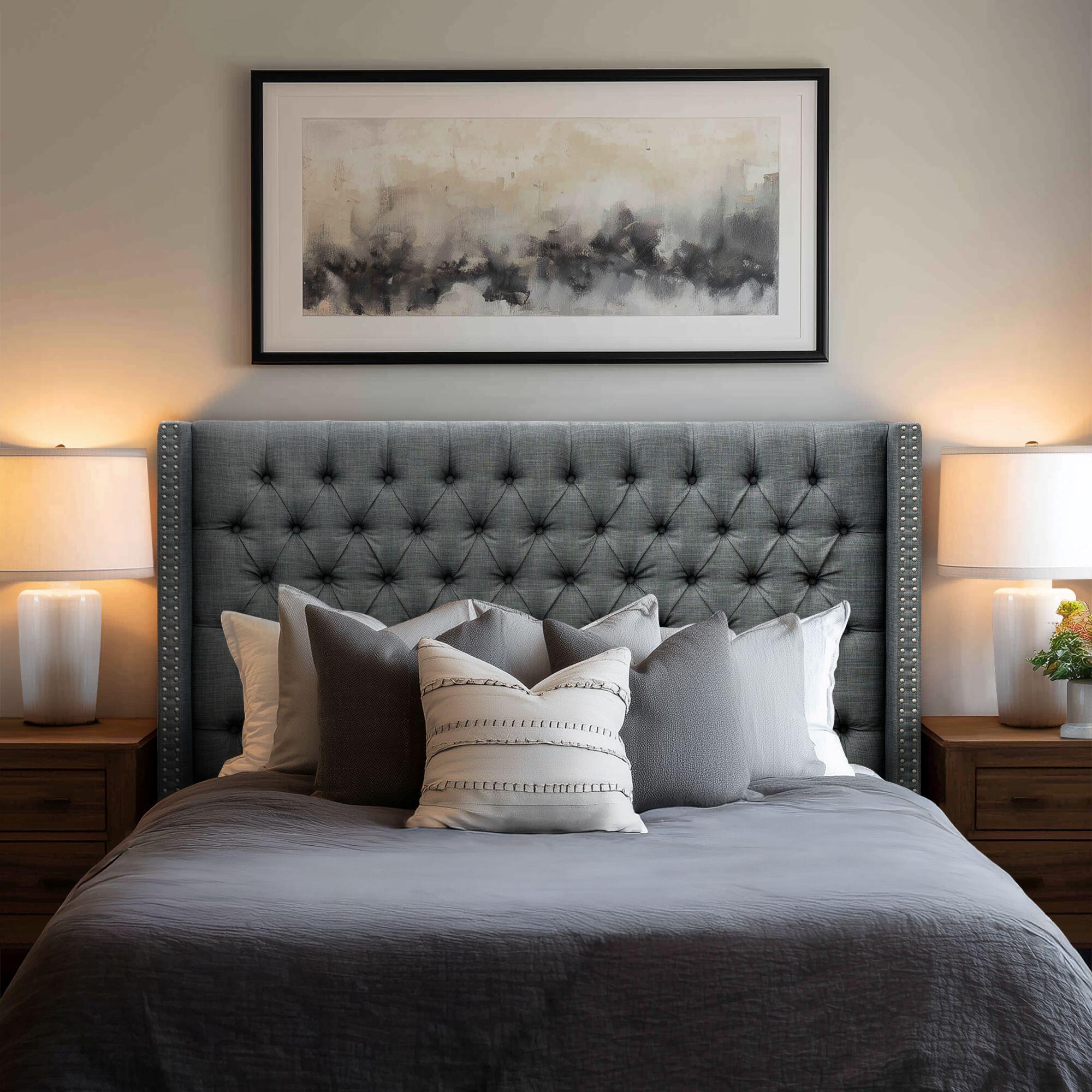 Madison Park Amelia Upholstered Full/Queen Headboard, Dark Gray, large