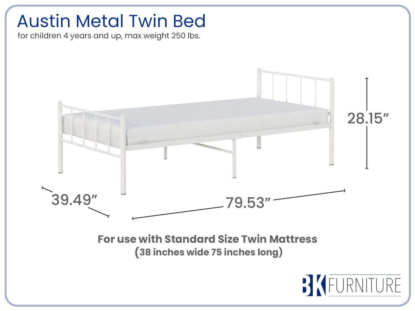 BK Furniture Austin Twin Metal Bed, White, large