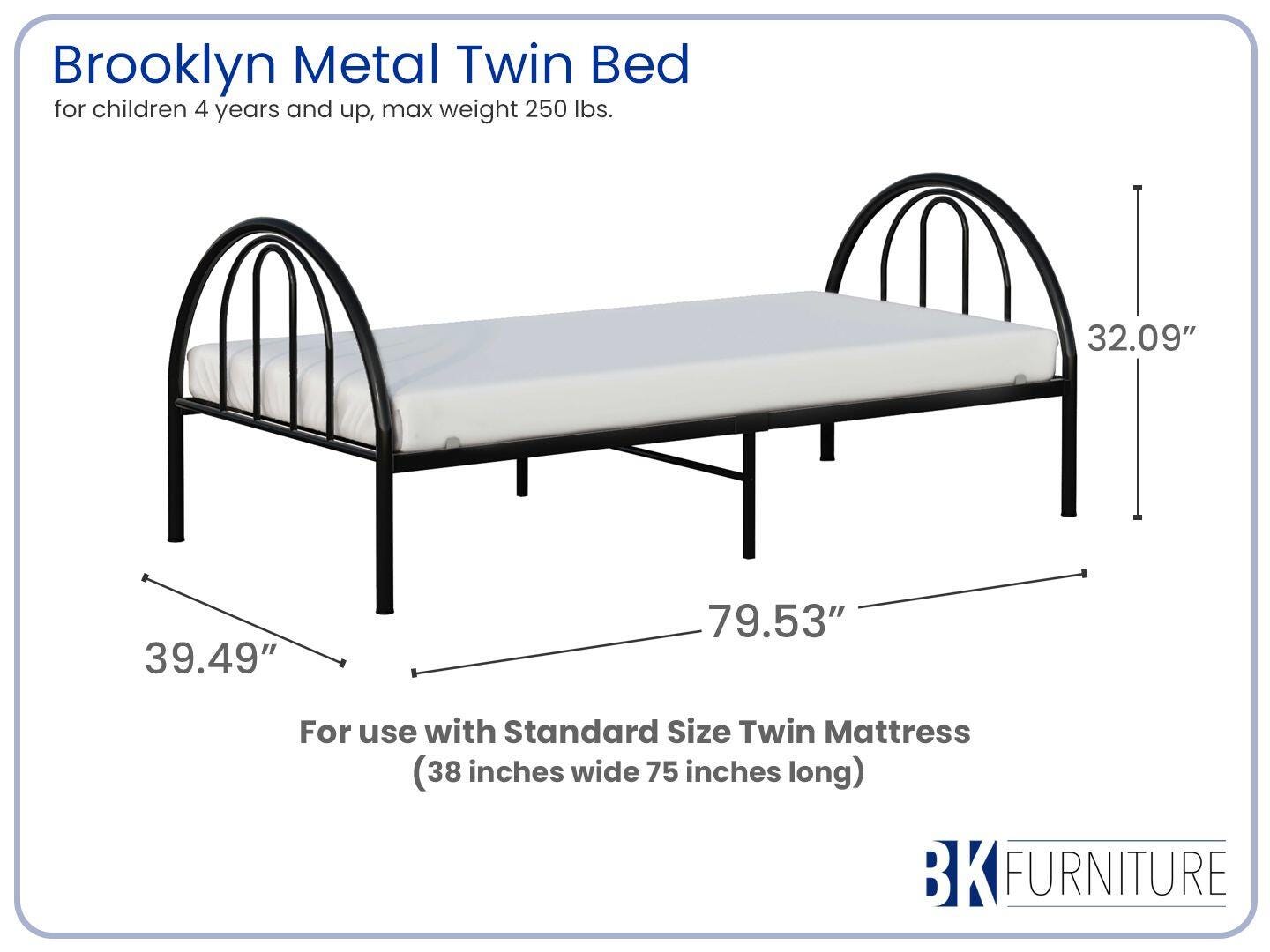 BK Furniture Brroklyn Twin Metal Bed, Black, large