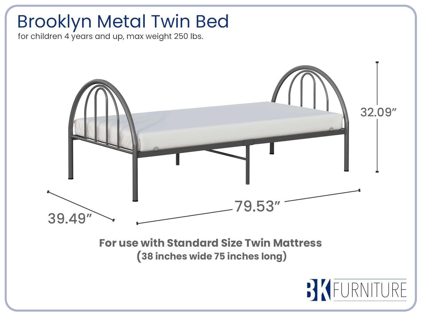 BK Furniture Brroklyn Twin Metal Bed, Earl Gray, large