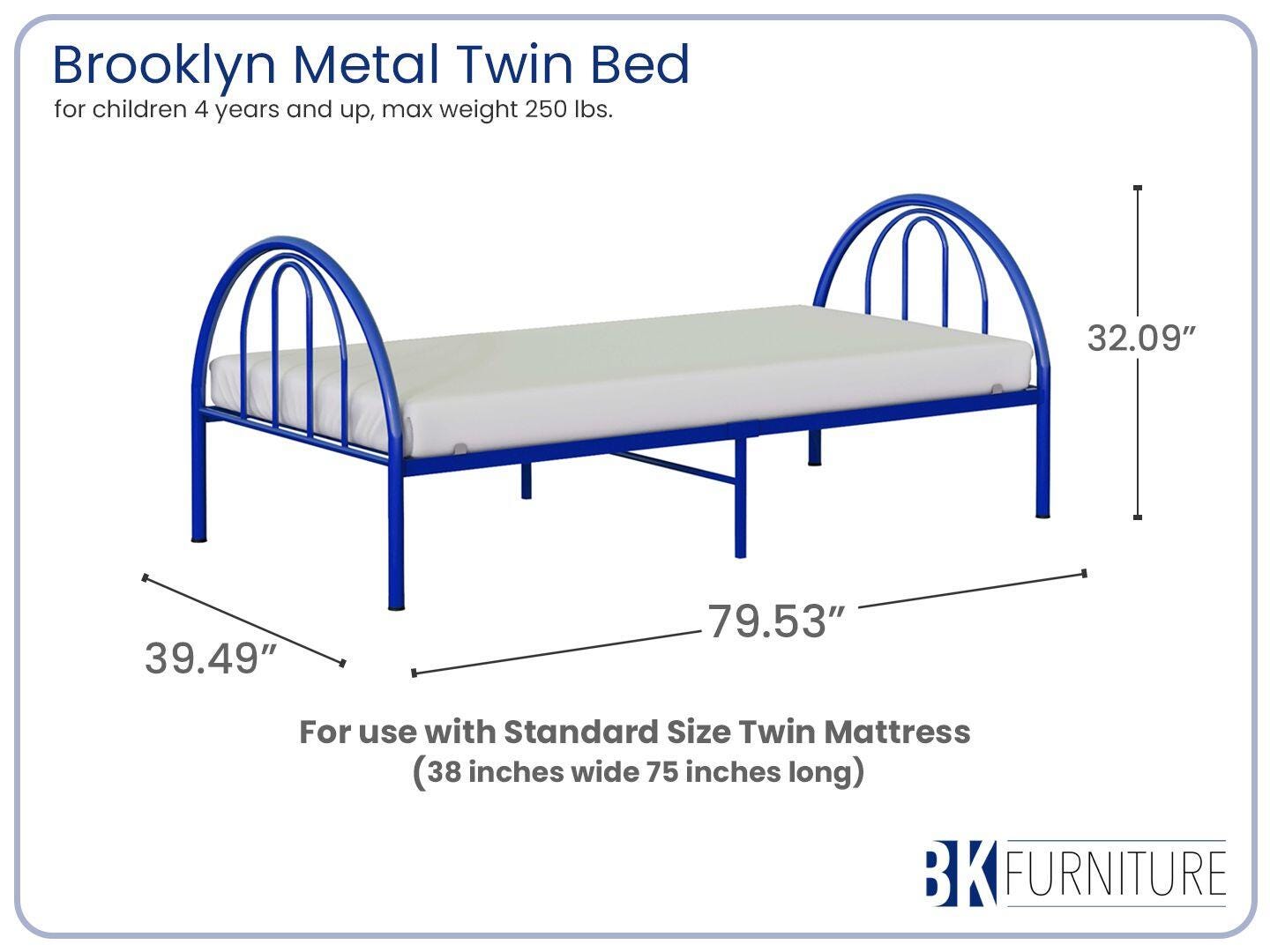 BK Furniture Brroklyn Twin Metal Bed, Blue, large