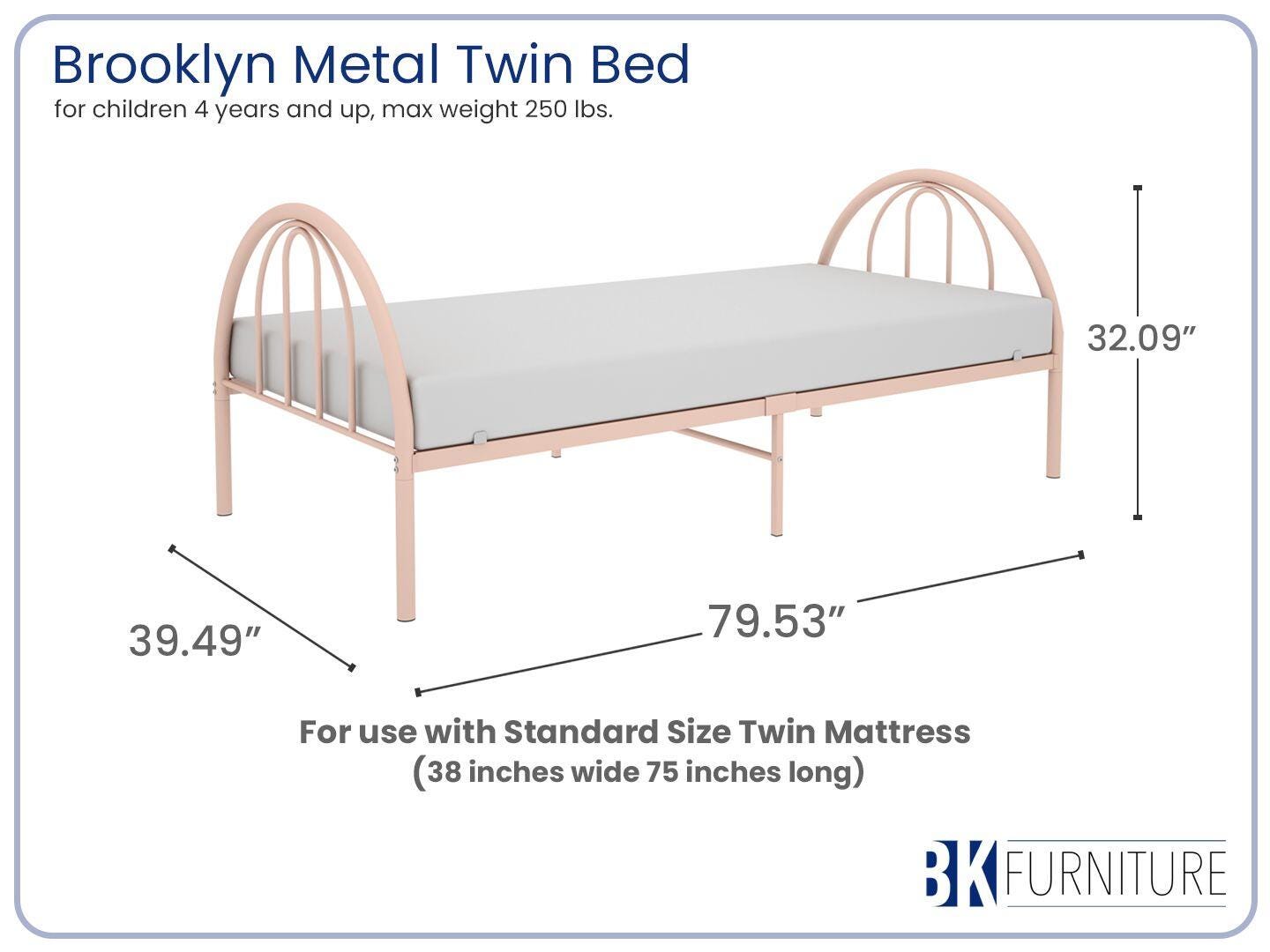 BK Furniture Brroklyn Twin Metal Bed, Clay, large