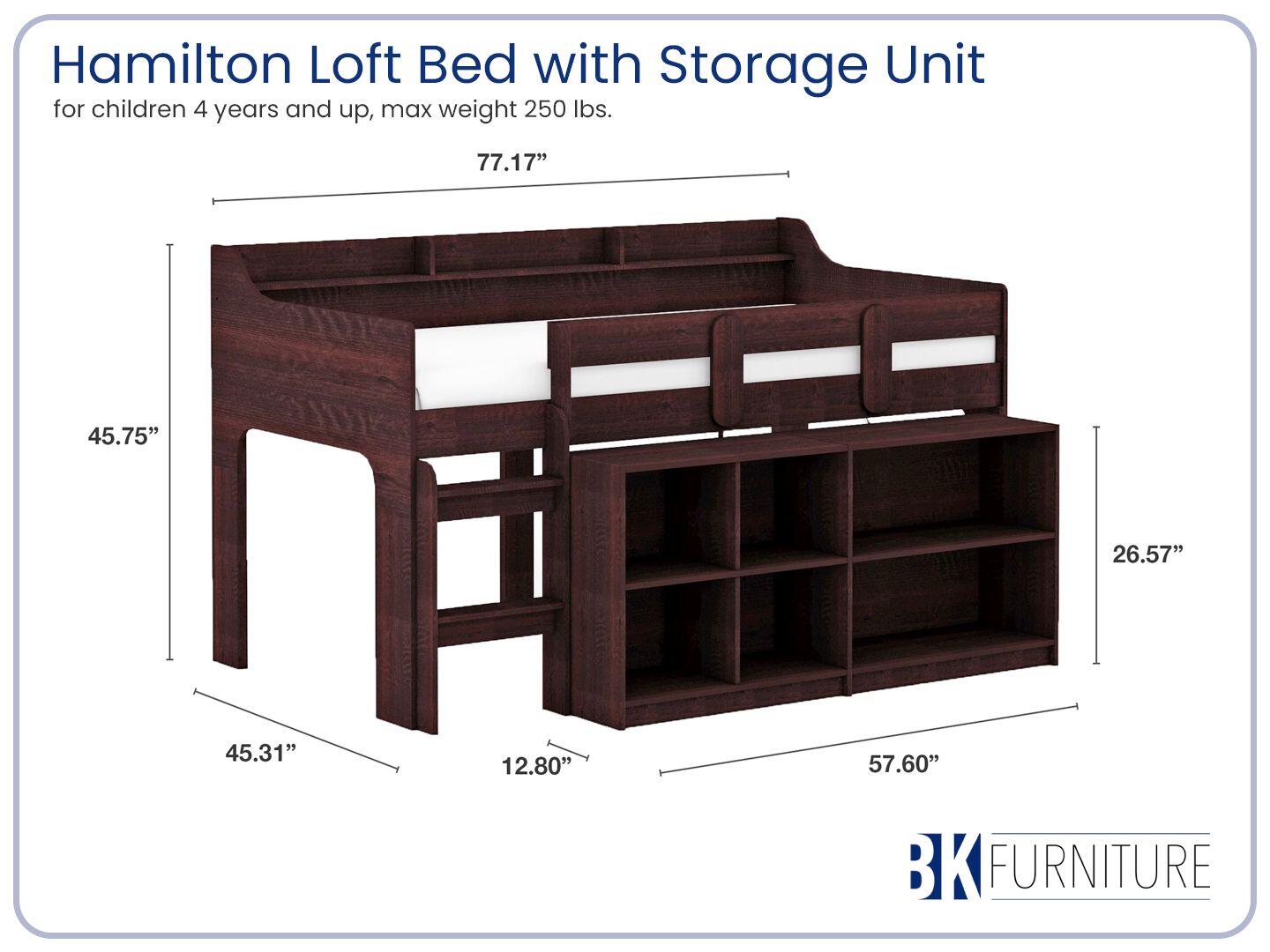 BK Furniture Hamilton Twin Loft Bed with Storage, , large