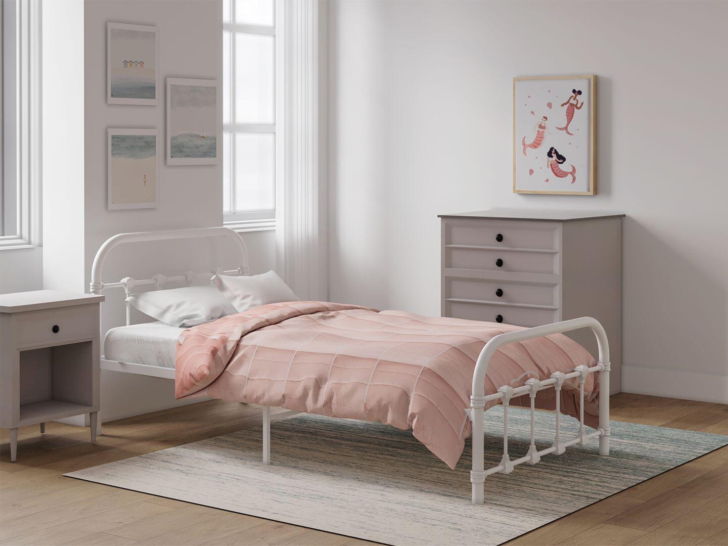 BK Furniture Melissa Twin Metal Bed, White, rollover