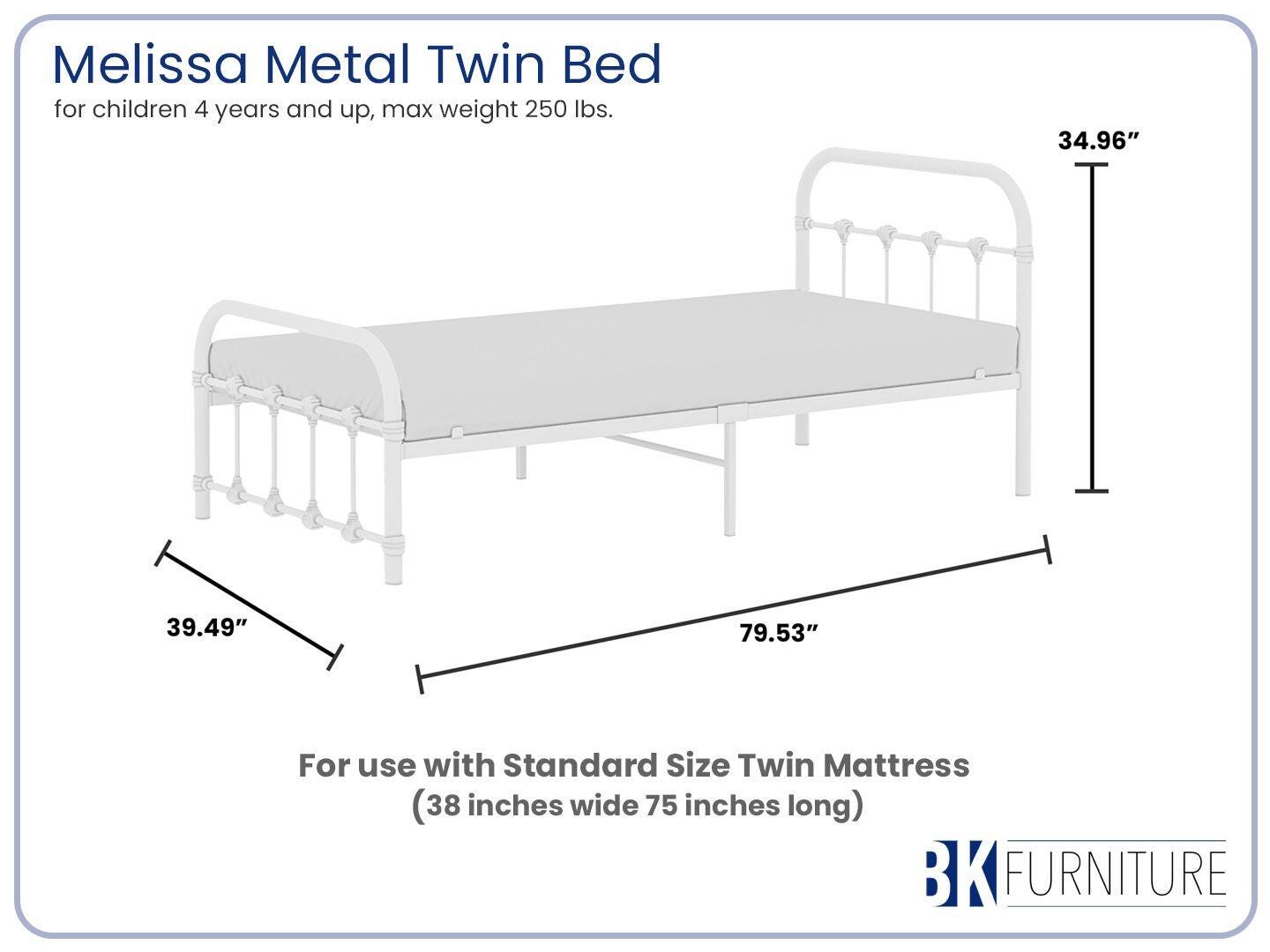 BK Furniture Melissa Twin Metal Bed, White, large