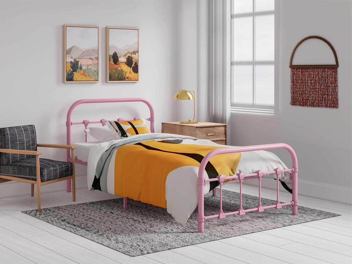 BK Furniture Melissa Twin Metal Bed, Pink, rollover