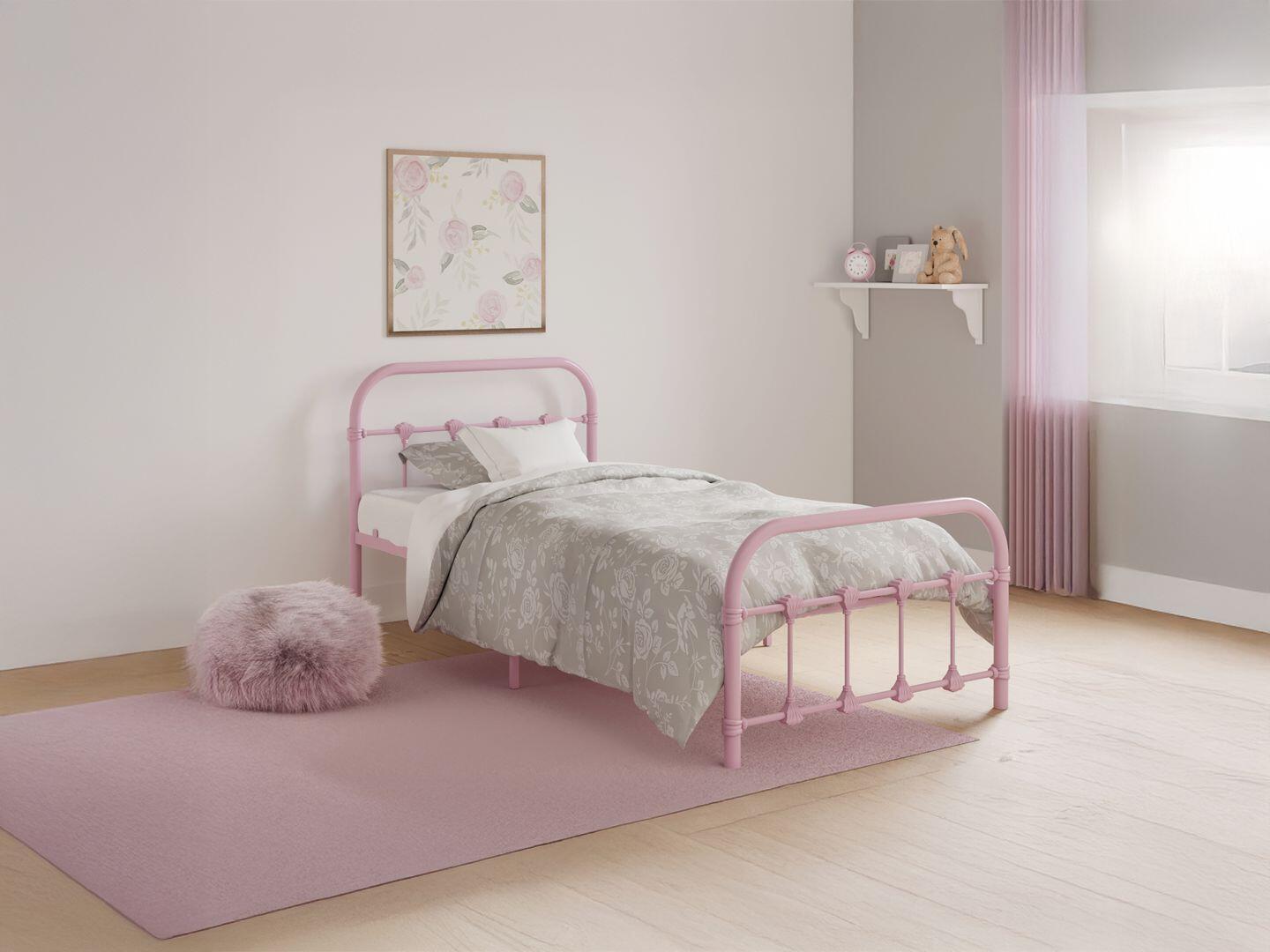 BK Furniture Melissa Twin Metal Bed, Pink, large
