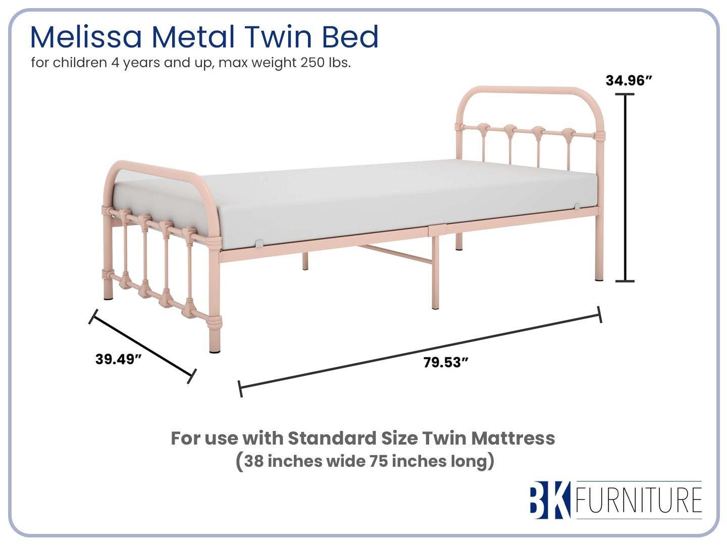 BK Furniture Melissa Twin Metal Bed, Clay, large