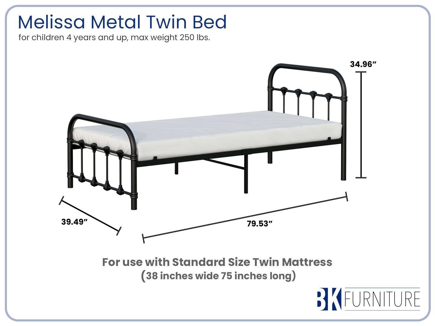 BK Furniture Melissa Twin Metal Bed, Black, large